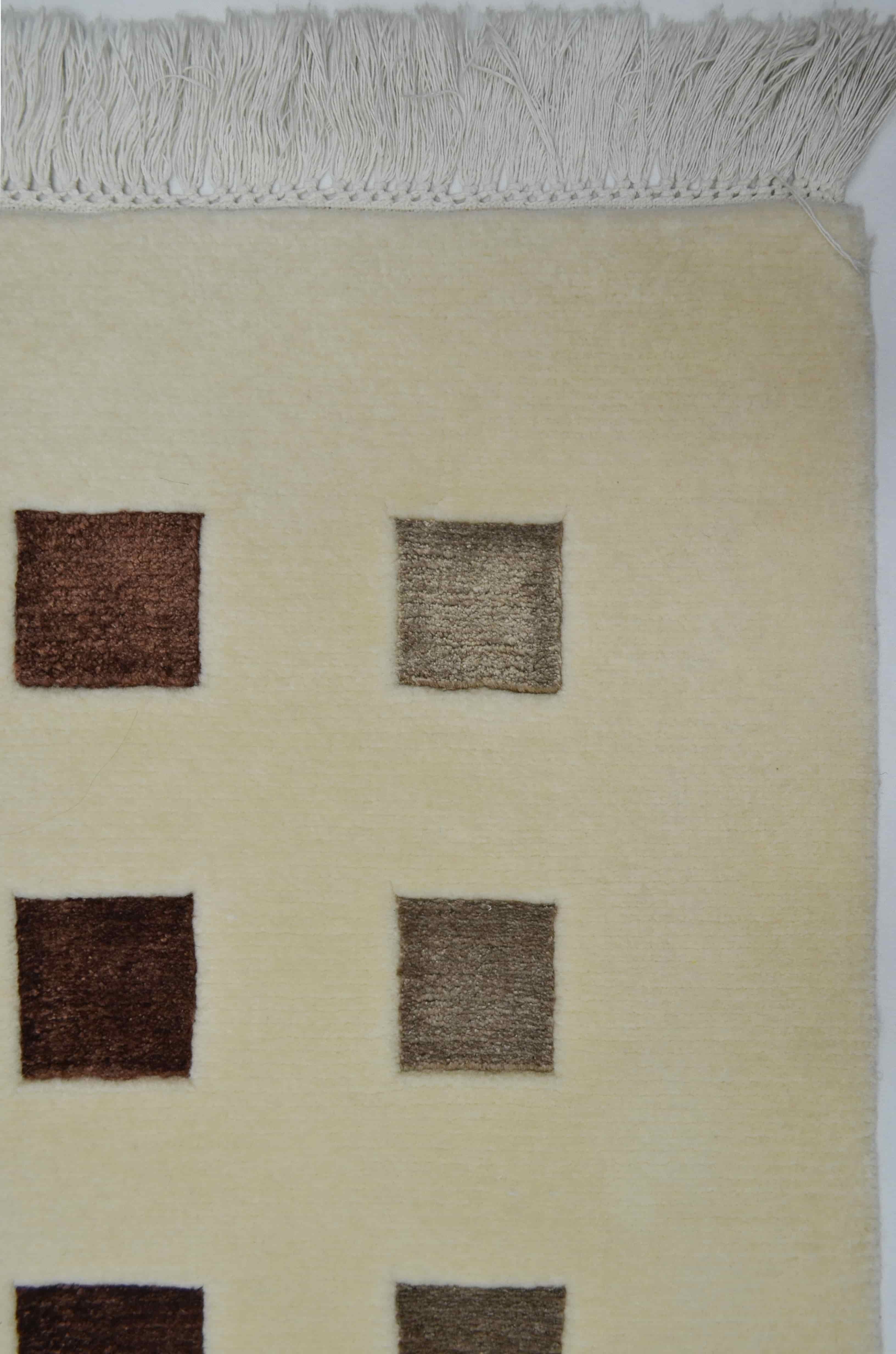 Yüksek Kalite Yünden El Dokuma Krem Renk Nepal Halısı 80x150 cm (1.2 m²)