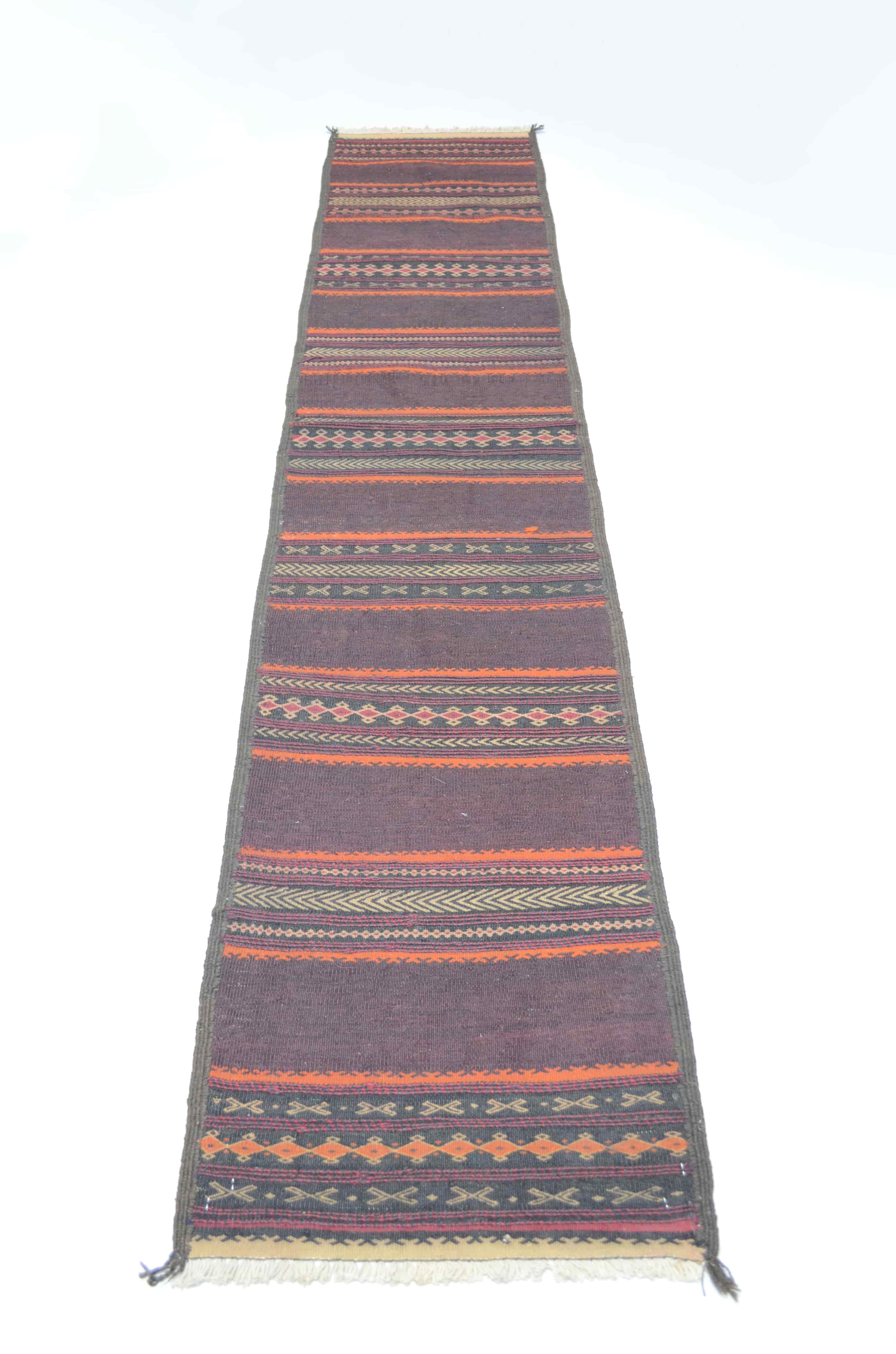 Afgan Kaleynof El Dokuma Kahverengi Yün Kilim Yolluk 55x275 cm (1.51 m²)