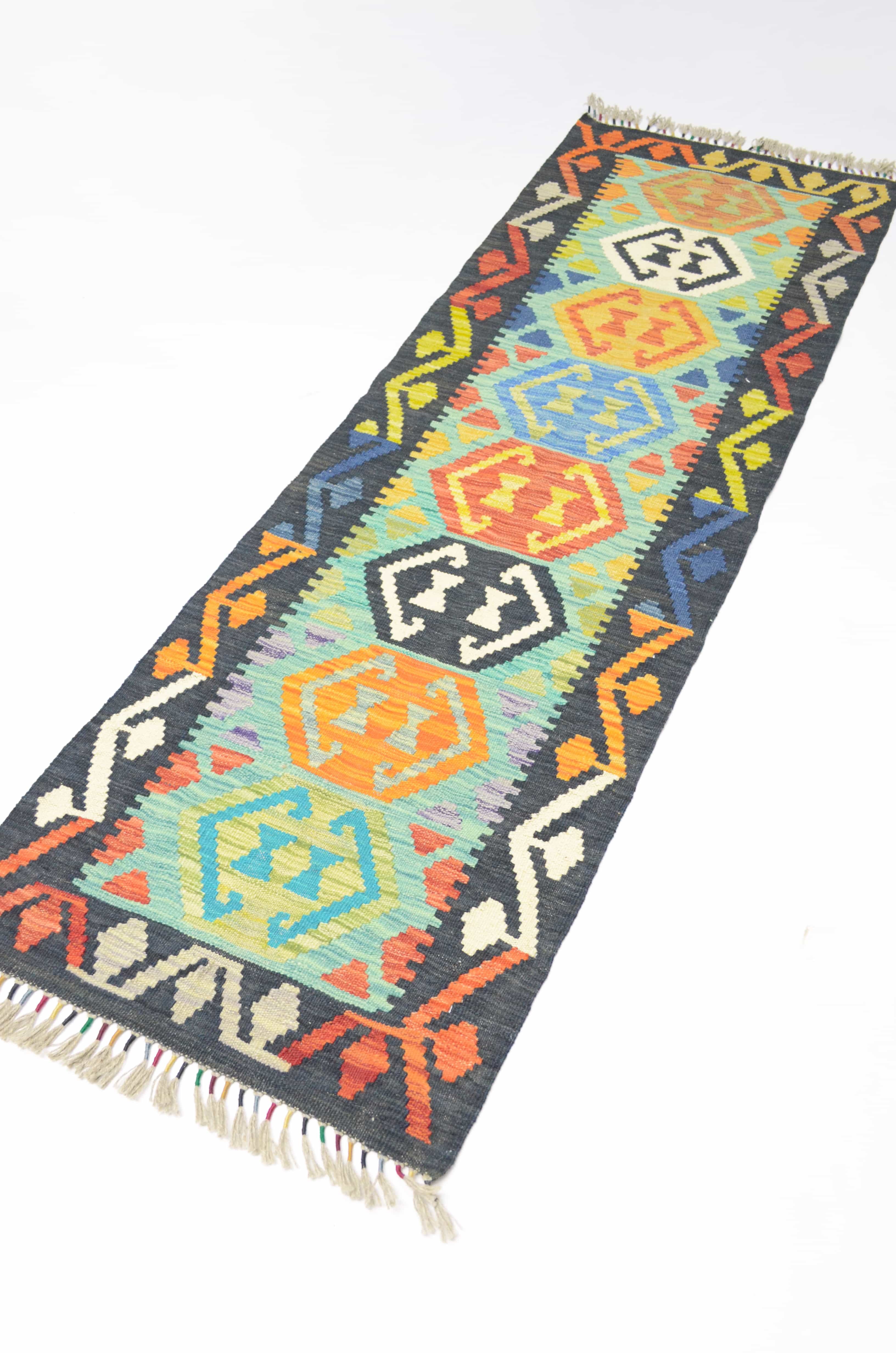 Yün İplikten El Dokuma Afgan Kilim Yolluk 62x195 cm (1.21 m²)