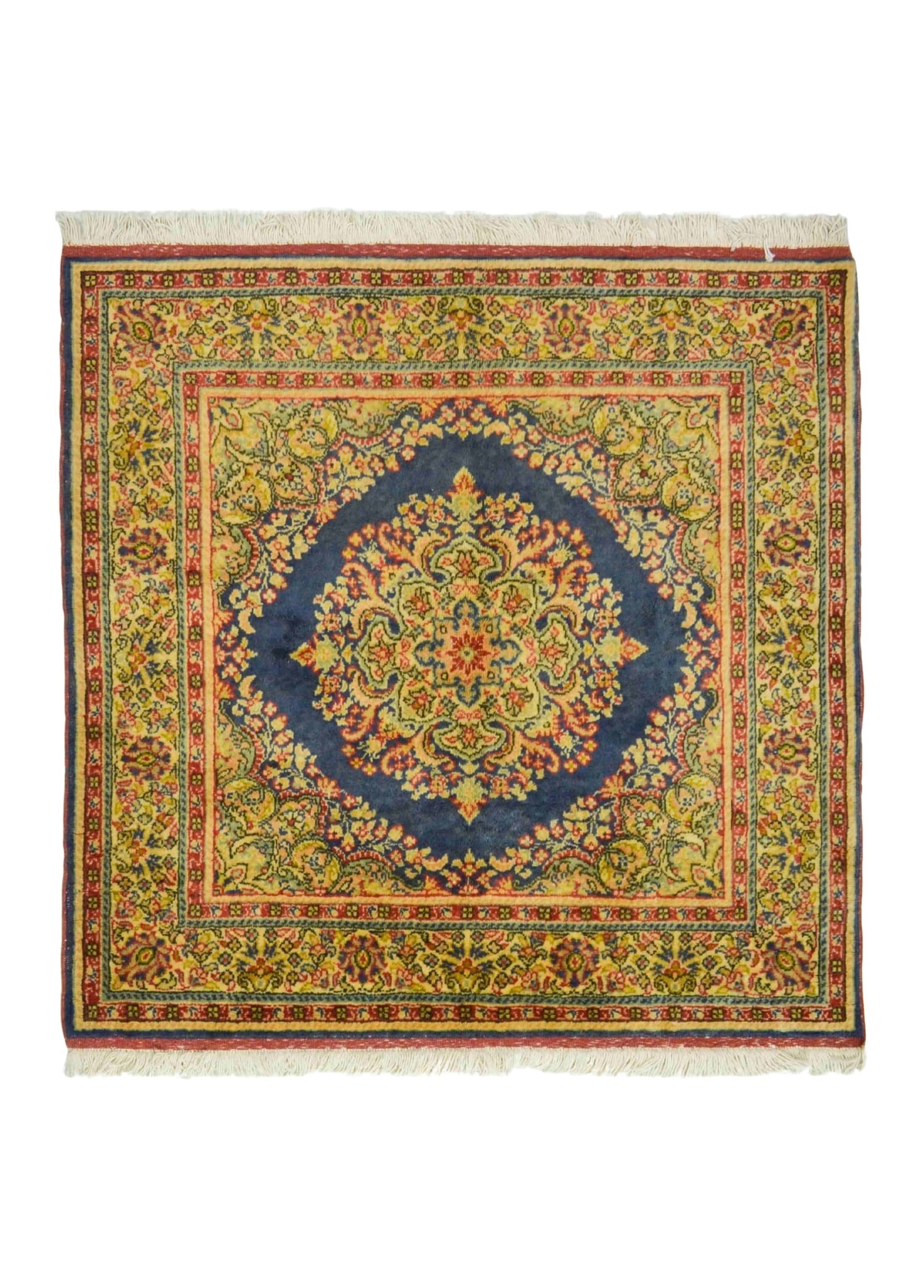 El Dokuma Lacivert ve Altın Renk Kayseri Bürüngüz Halısı 108x117 cm (1.26 m²)