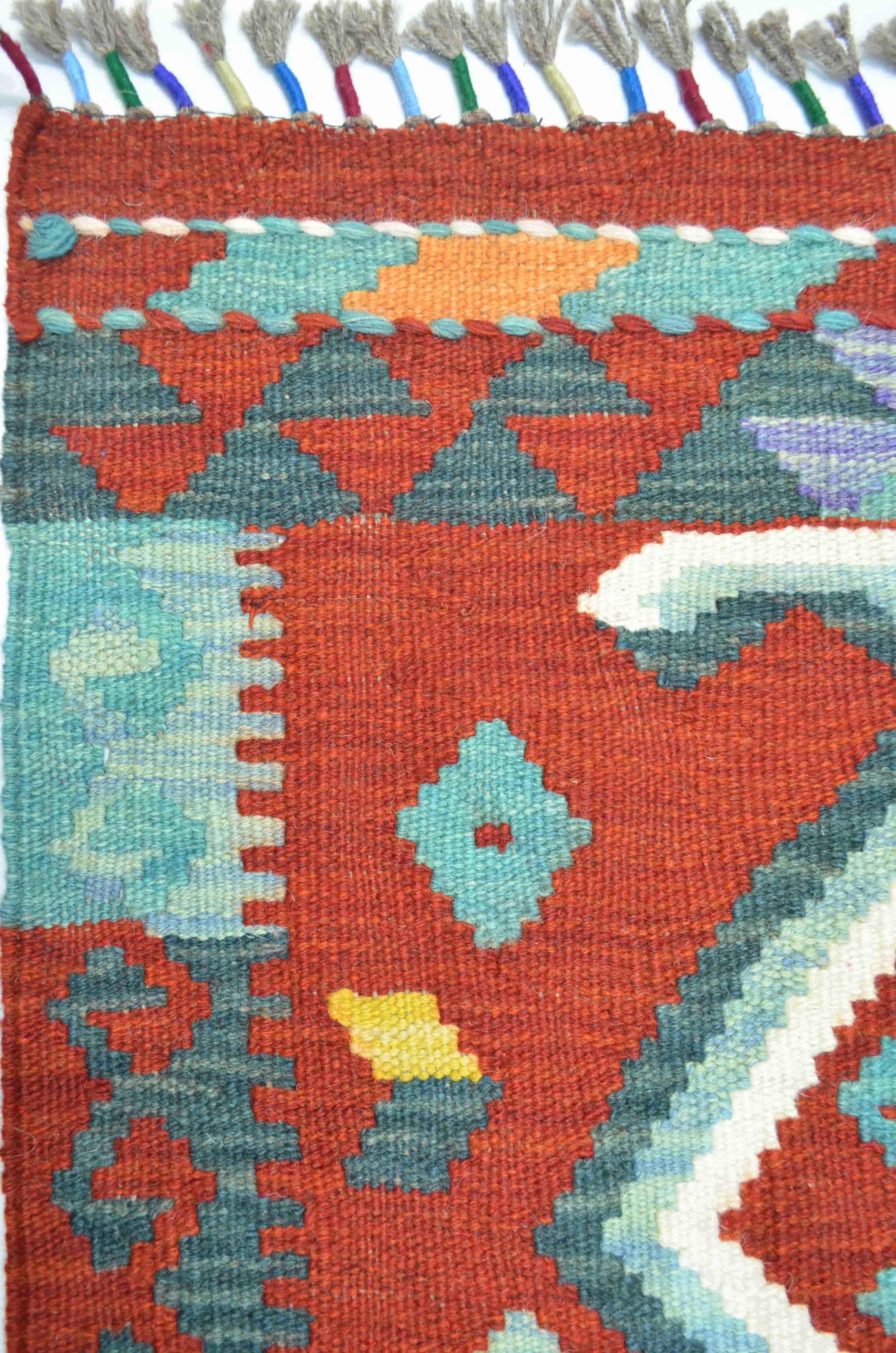 Yün İplikten El Dokuma Kırmızı Renk Afgan Kilim 80x120 cm (0.96 m²)