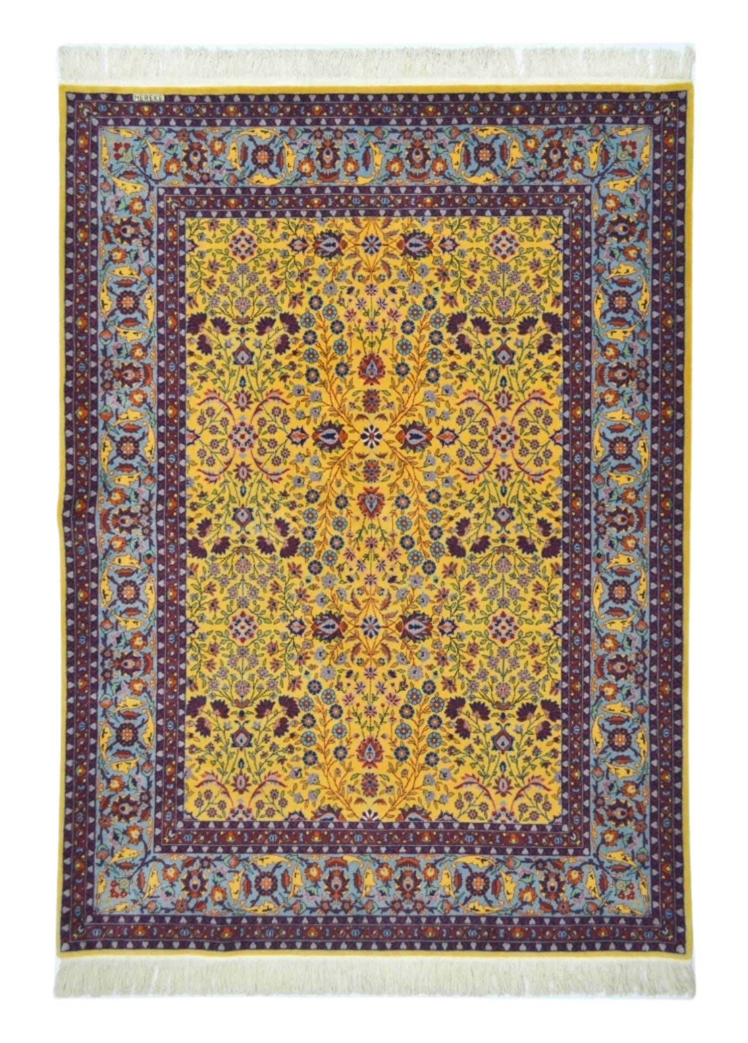 Yedi Dağın Çiçeği Desenli Sarı Renk Geleneksel El Dokuma Hereke Halısı 151x202 cm (3.05 m²)