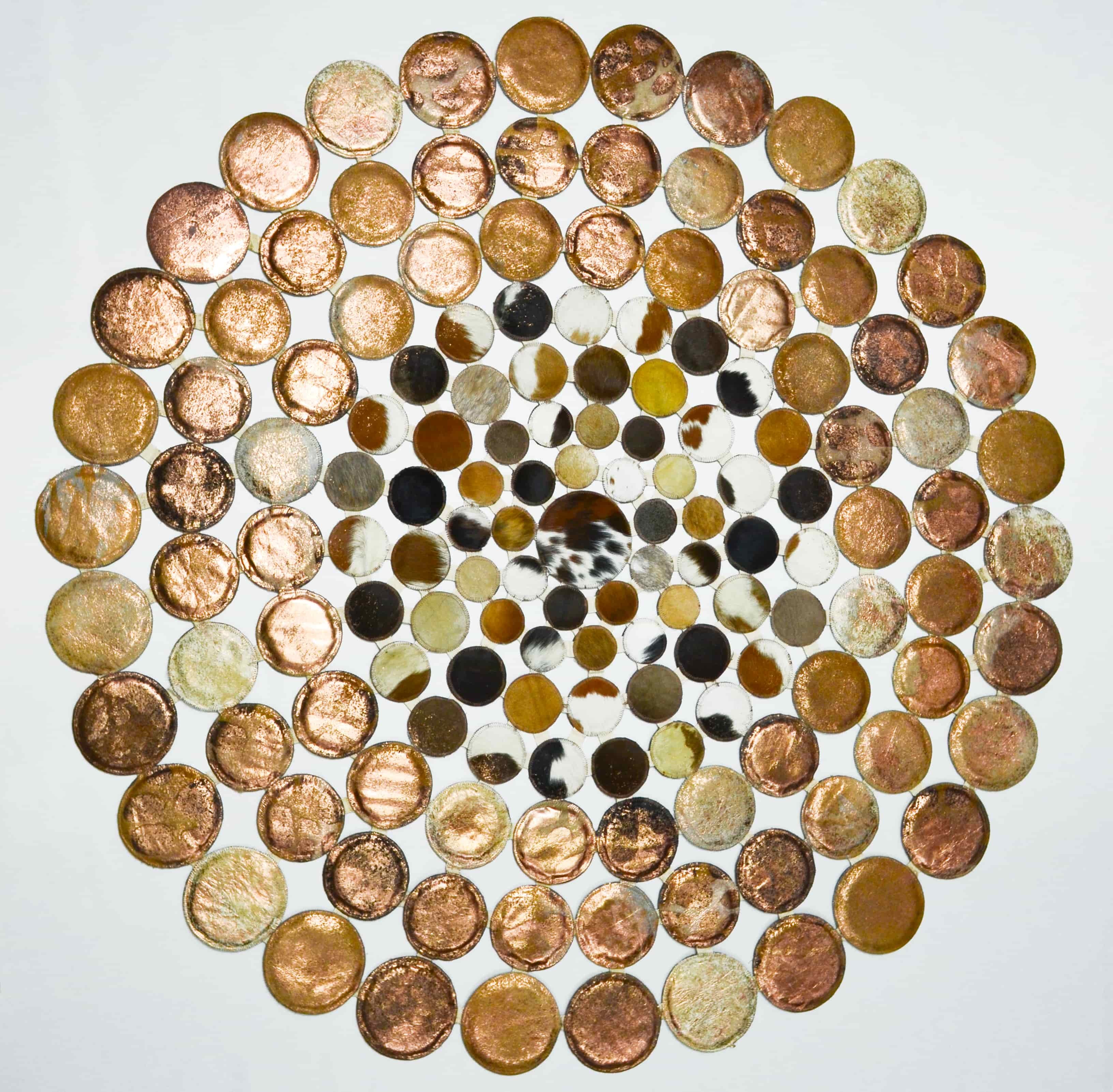 Dore Renk Yuvarlak Deri Patchwork Halı 160x160 cm (2,56 m²)