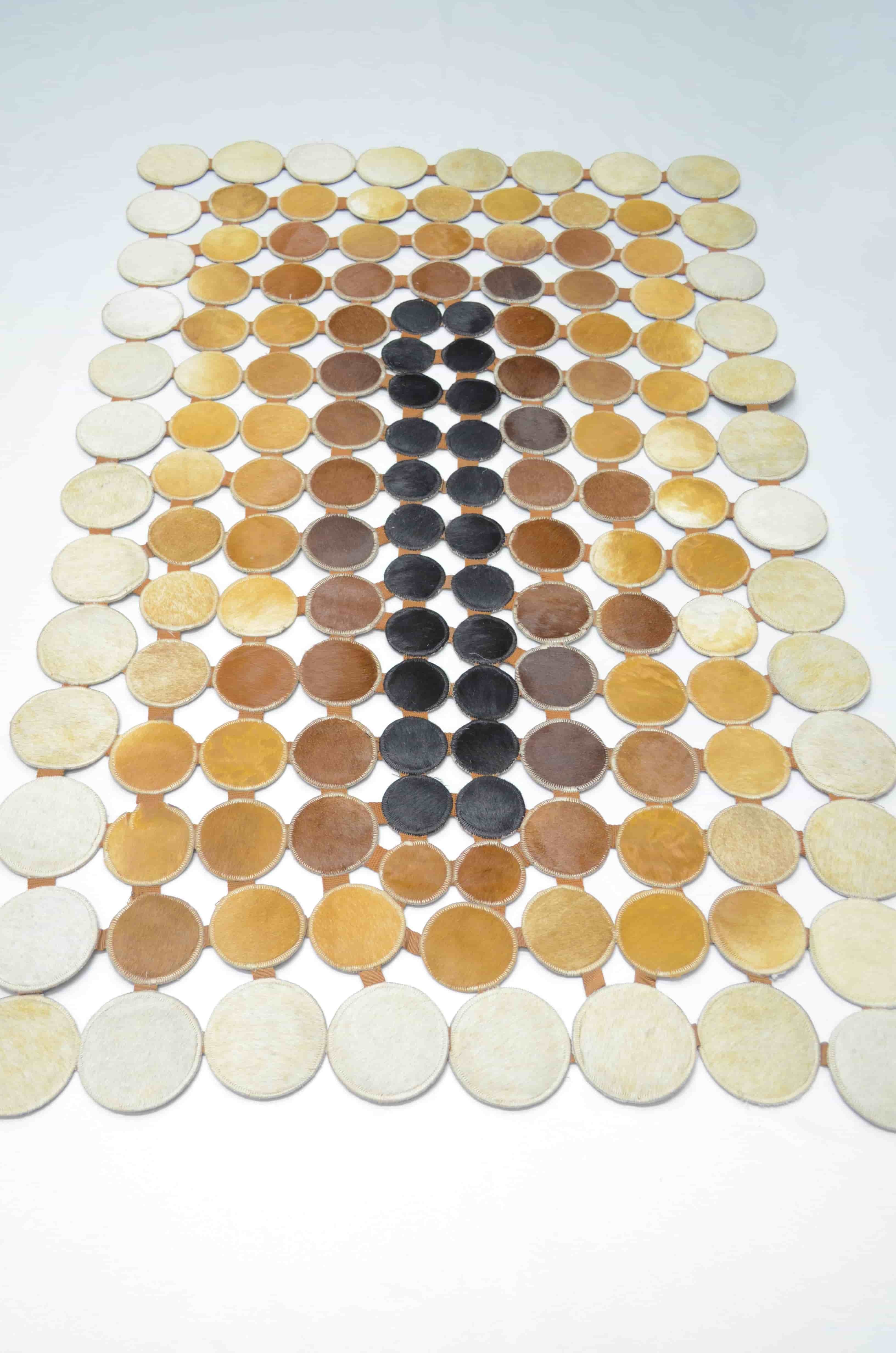 Krem, Kahverengi ve Siyah Renk Ombre Geçişli Deri Patchwork Halı 90x150 cm (1,35 m²)