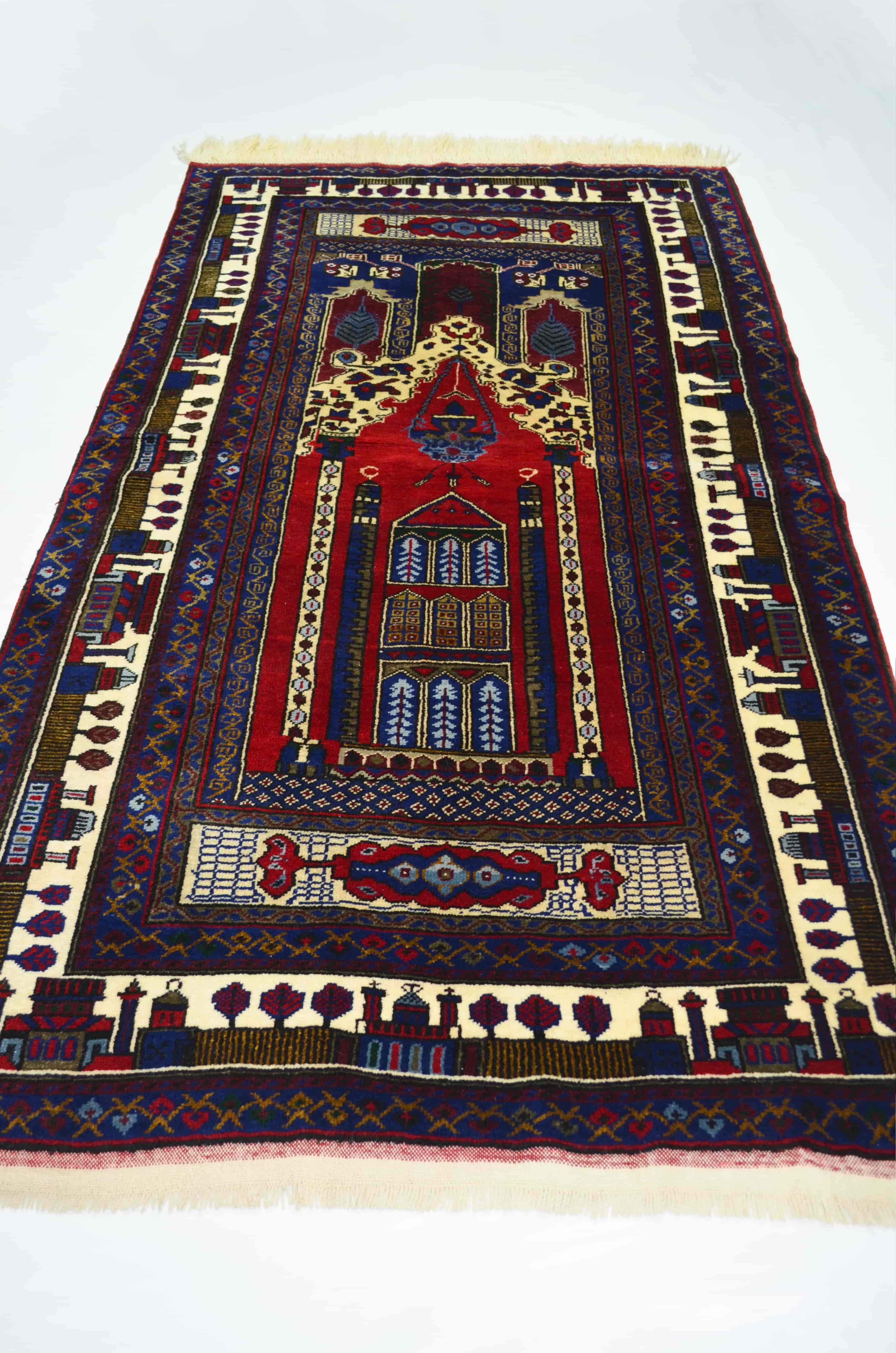 Yahyalı Mihraplı Bordo ve Lacivert Renk El Dokuma Kayseri Halısı 125x207 cm (2.59 m²)