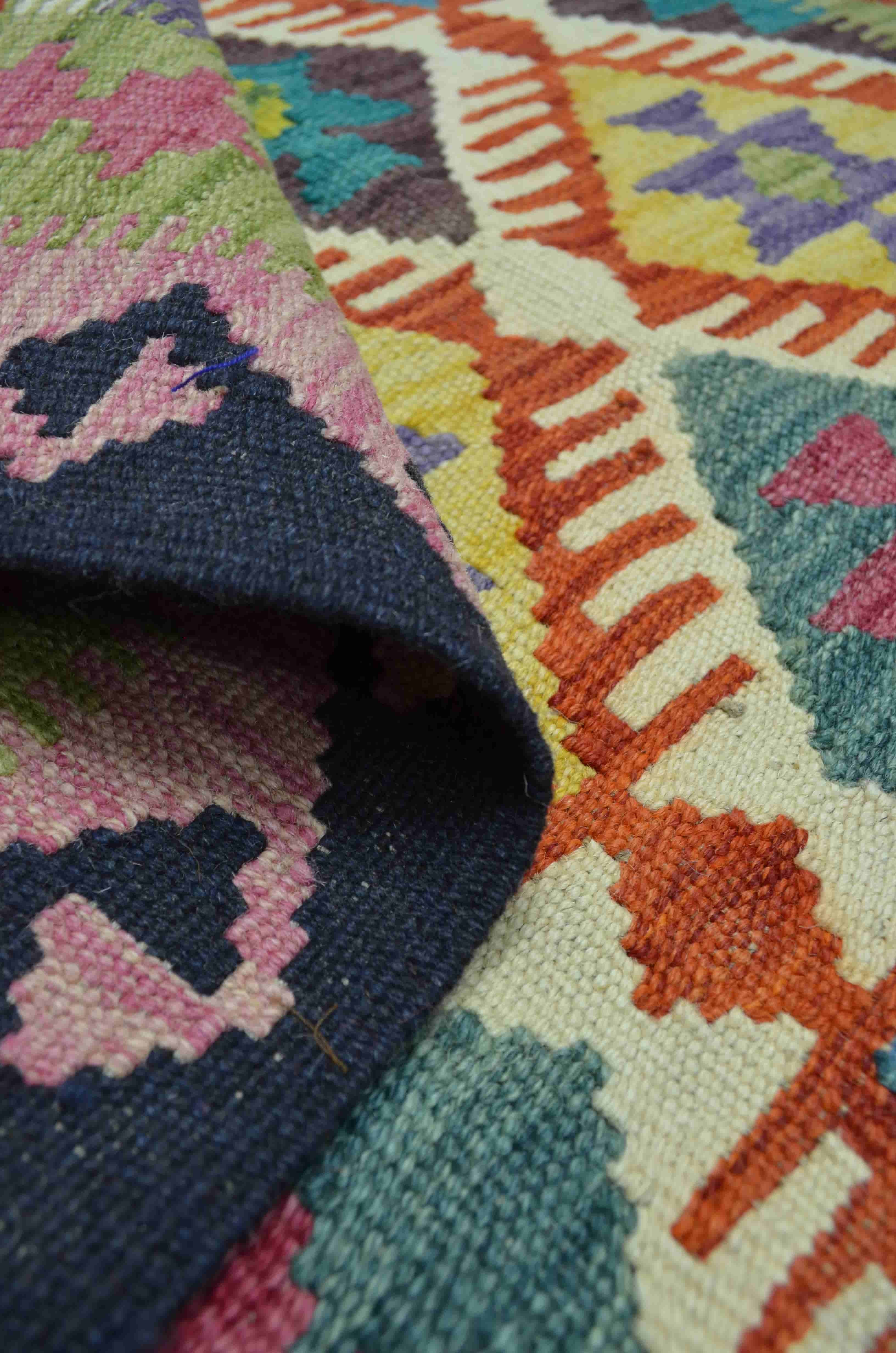 Yün İplikten El Dokuma Afgan Kilim 99x147 cm (1.46 m²)