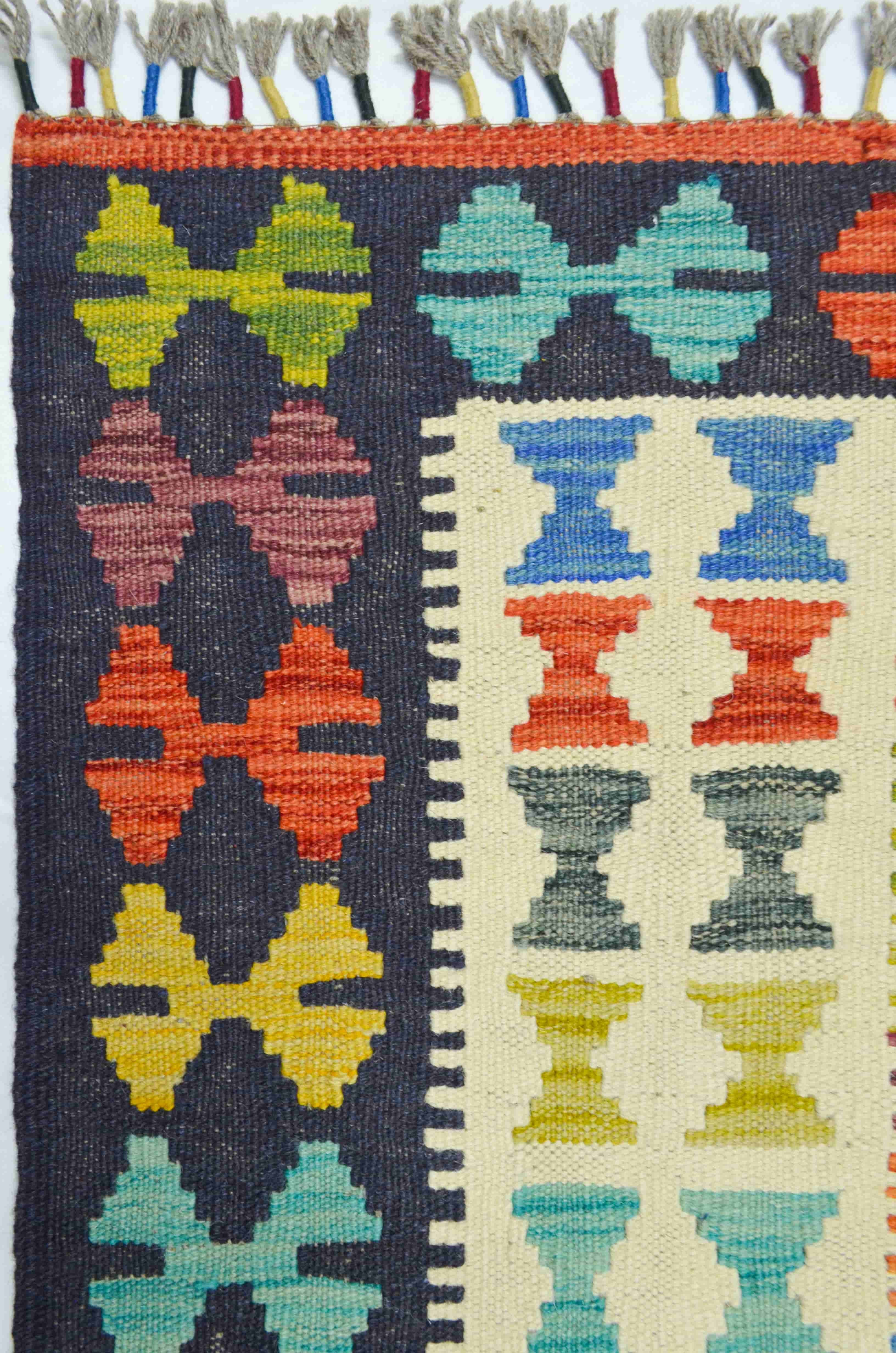 Yün İplikten El Dokuma Afgan Kilim 130x185 cm (2.40 m²)