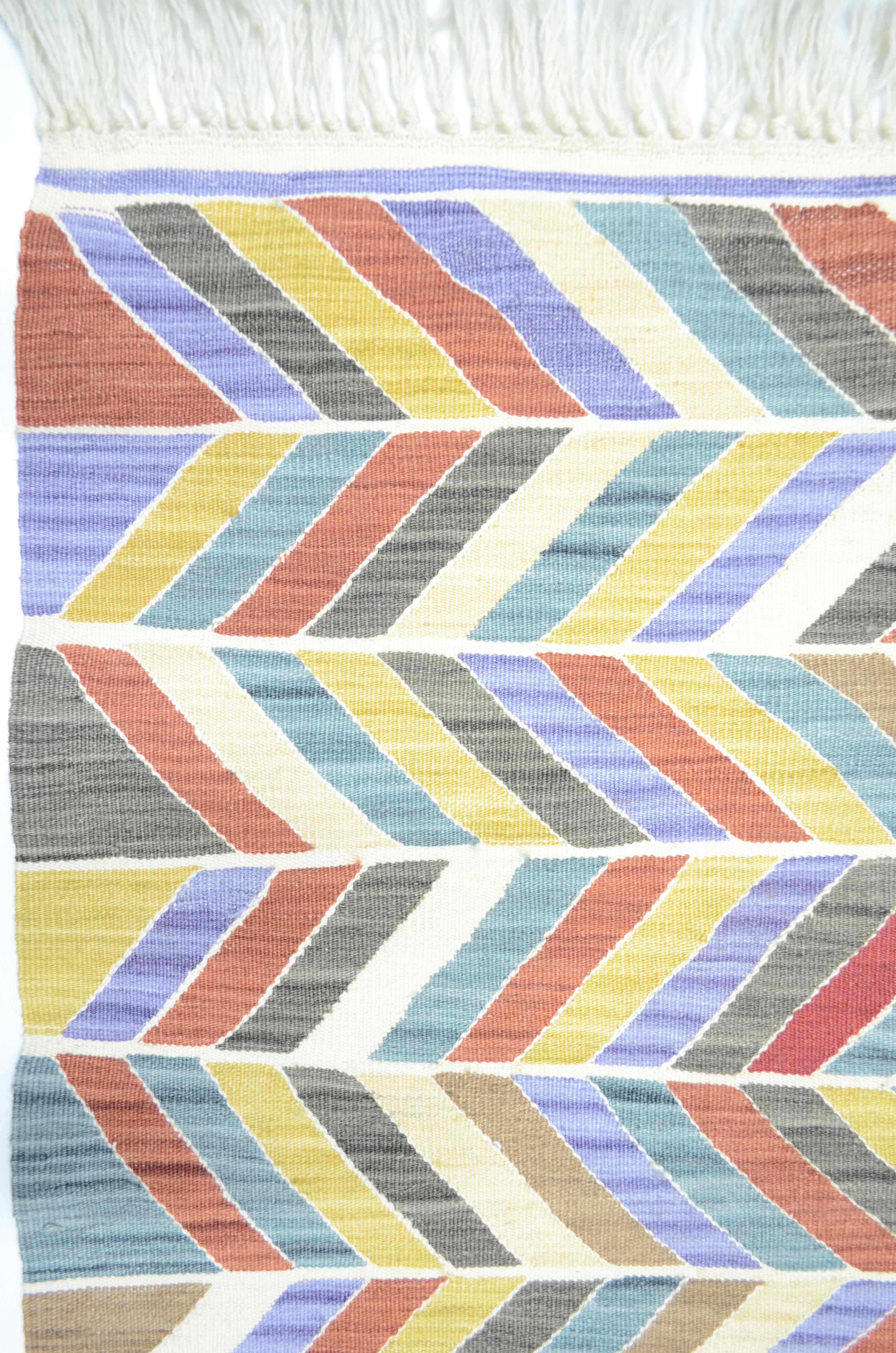 Uşak El Dokuma Renkli ve Zikzak Desenli Kilim Yolluk 60x170 cm (1,02 m²)