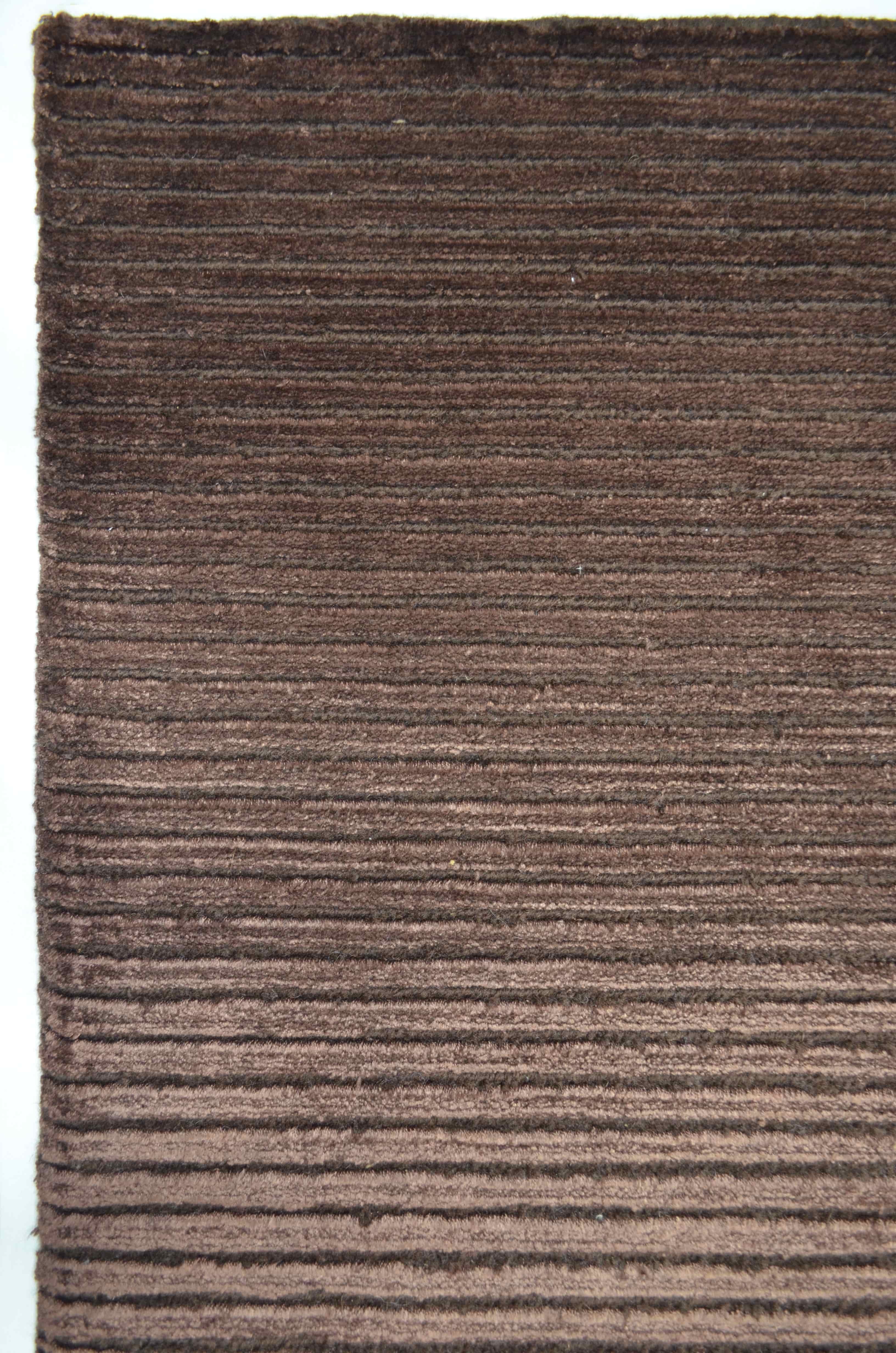 Nüans Acı Kahverengi İpek Görünümlü Viskoz Modern Çizgili El Dokuma Halı 80x150 cm (1.2 m²)