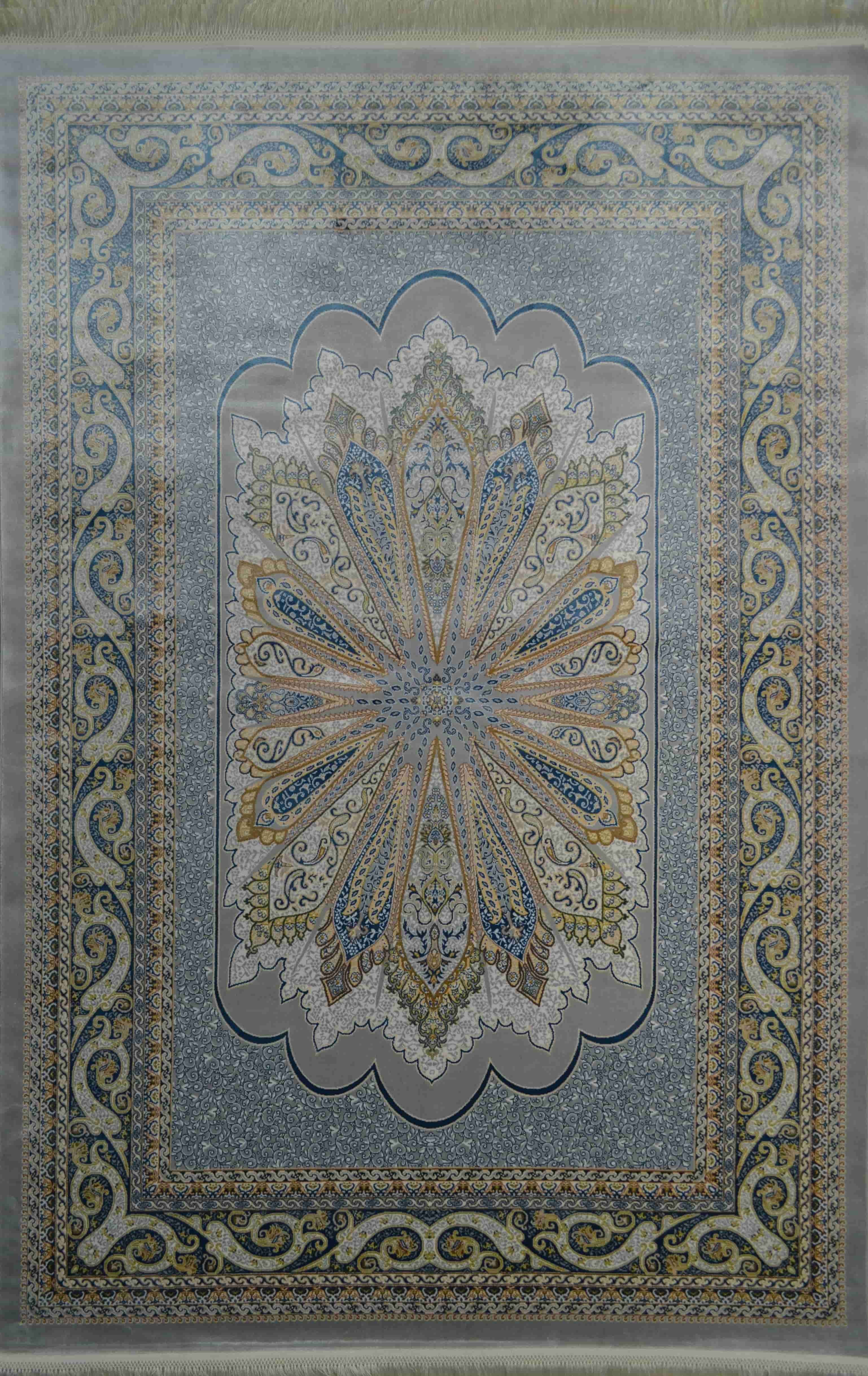 Bambu İplikten Dokuma Parlak Tuşeli Klasik Desenli Gri Renk Halı (120x180 cm)