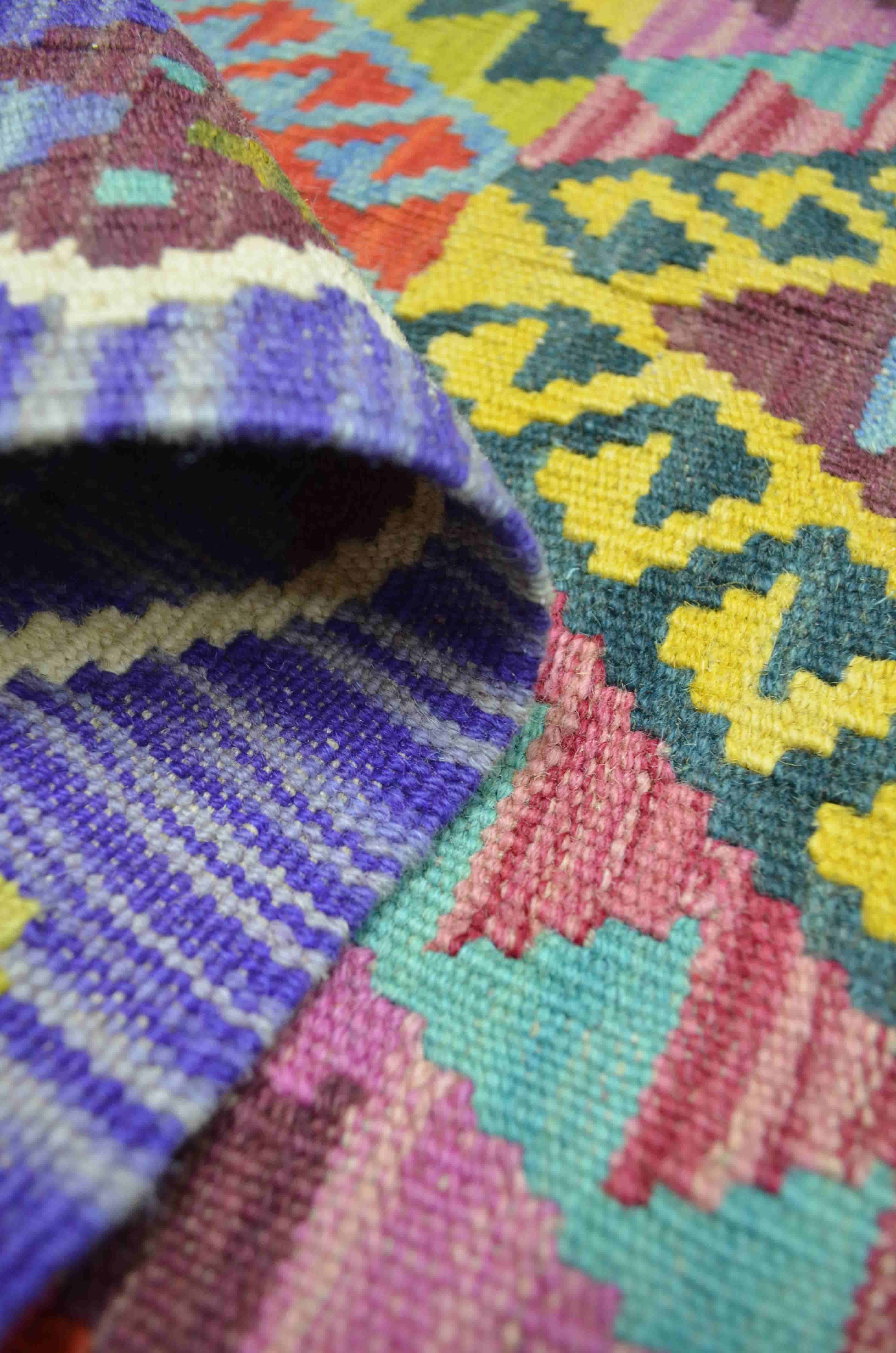 Yün İplikten El Dokuma Mor Renk Afgan Kilim Yolluk 67x212 cm (1.42 m²)
