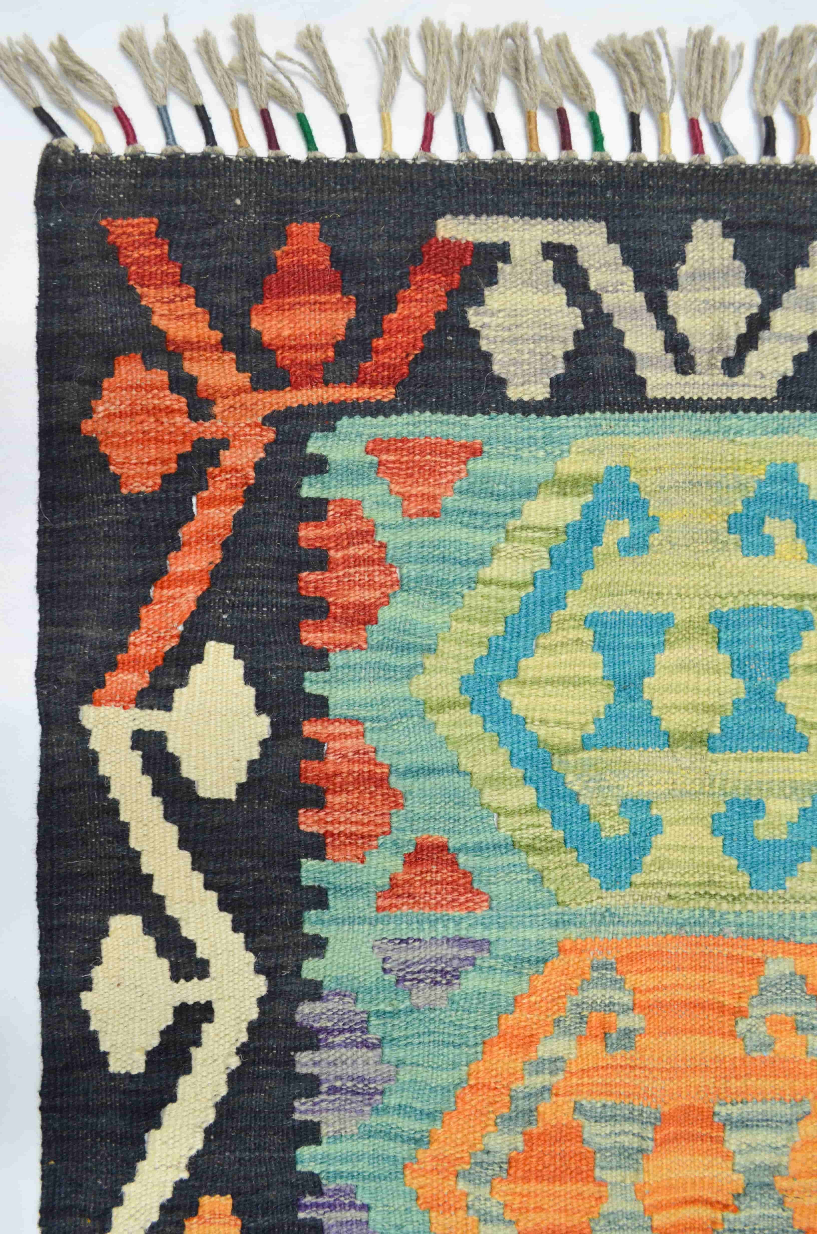 Yün İplikten El Dokuma Afgan Kilim Yolluk 62x195 cm (1.21 m²)
