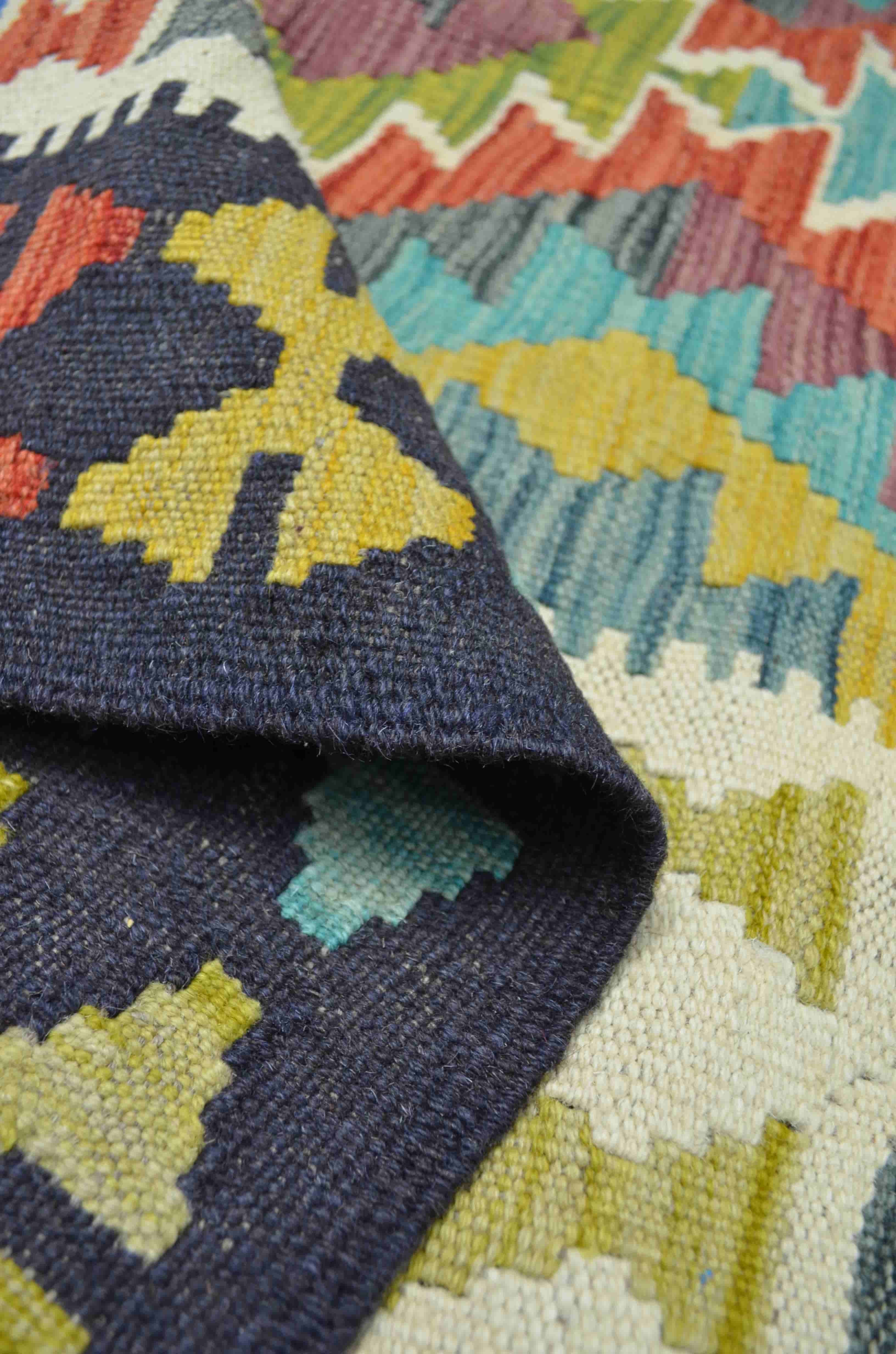 Yün İplikten El Dokuma Afgan Kilim 130x185 cm (2.40 m²)