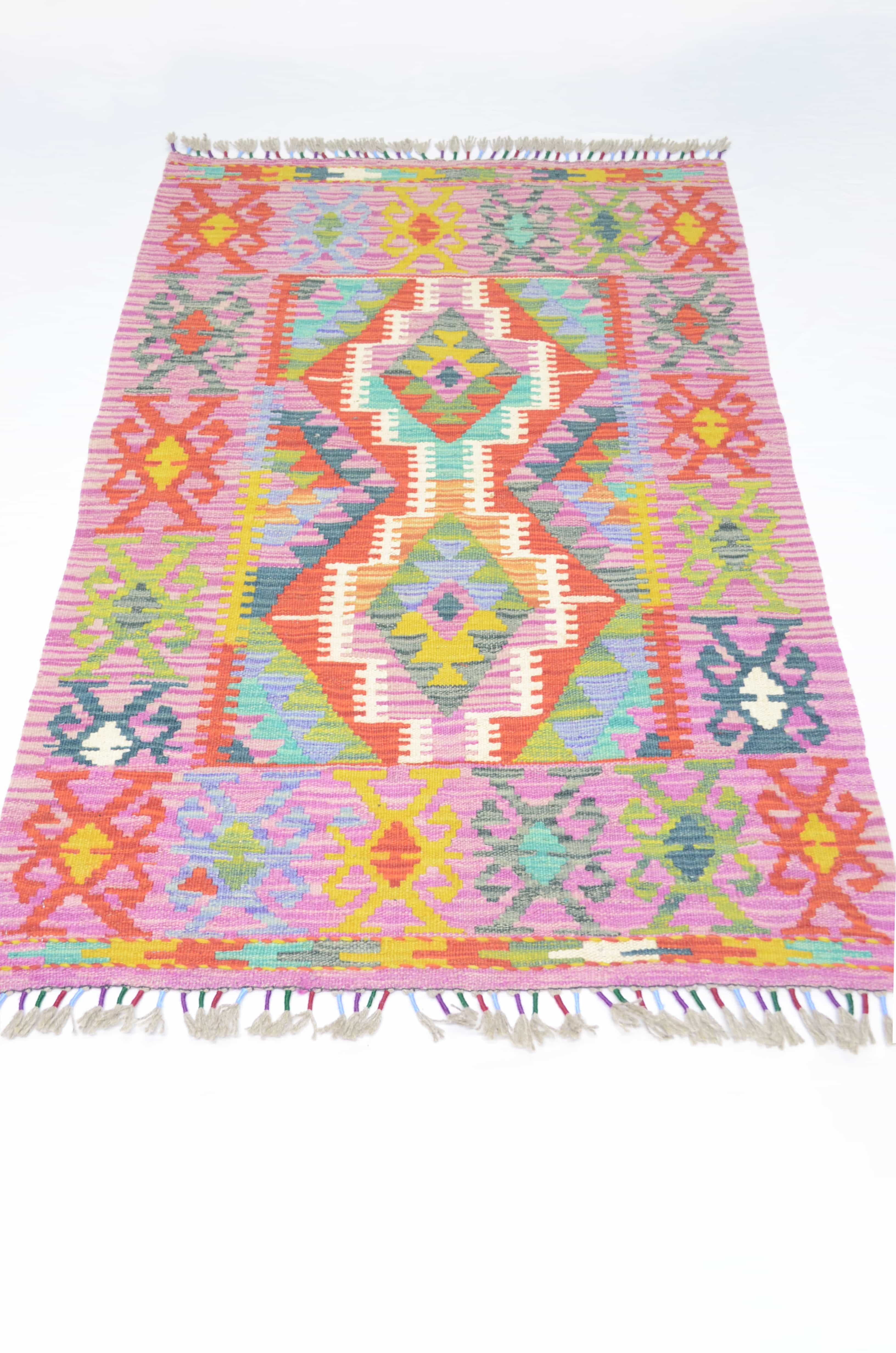 Yün İplikten El Dokuma Eflatun Renk Afgan Kilim 83x133 cm (1.1 m²)