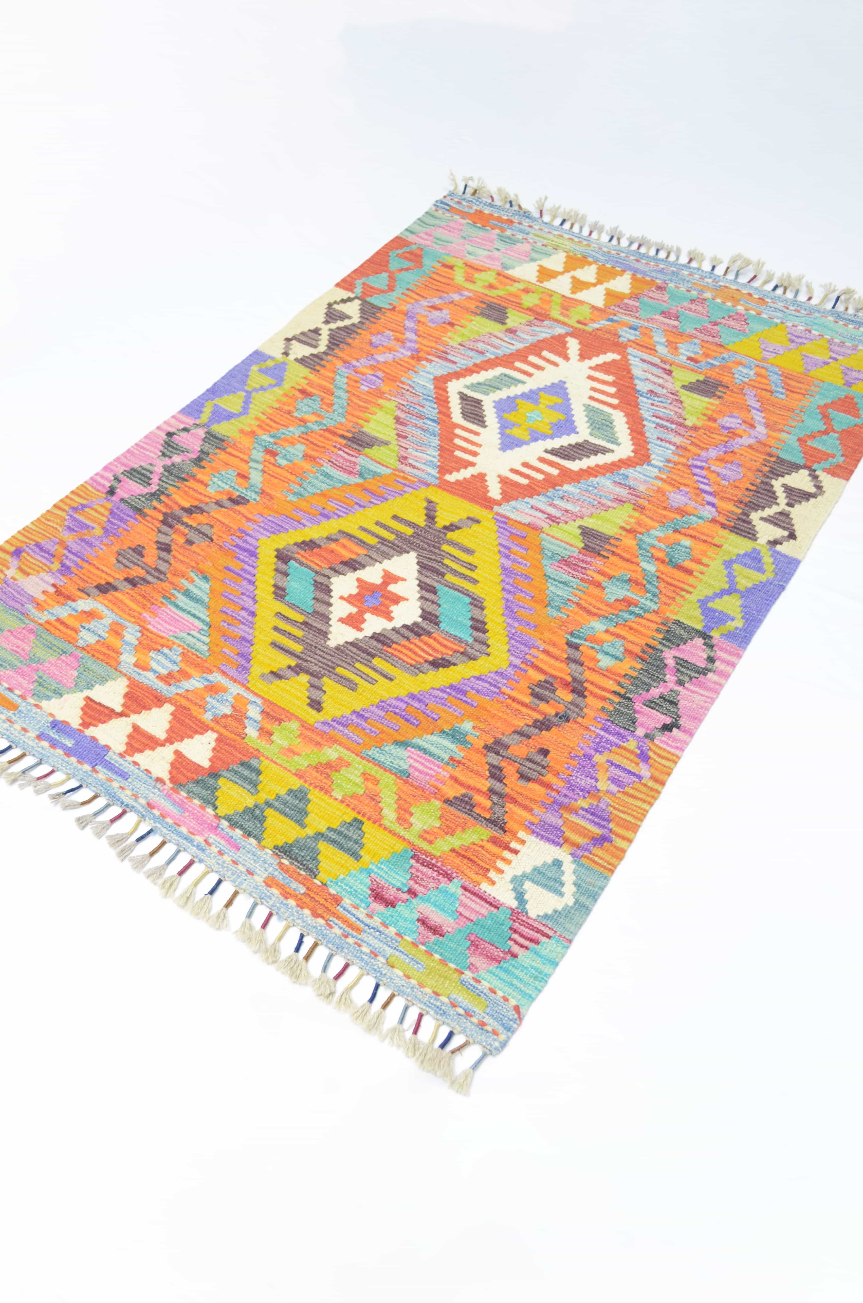 Yün İplikten El Dokuma Turuncu Renk Afgan Kilim 87x126 cm (1.10 m²)