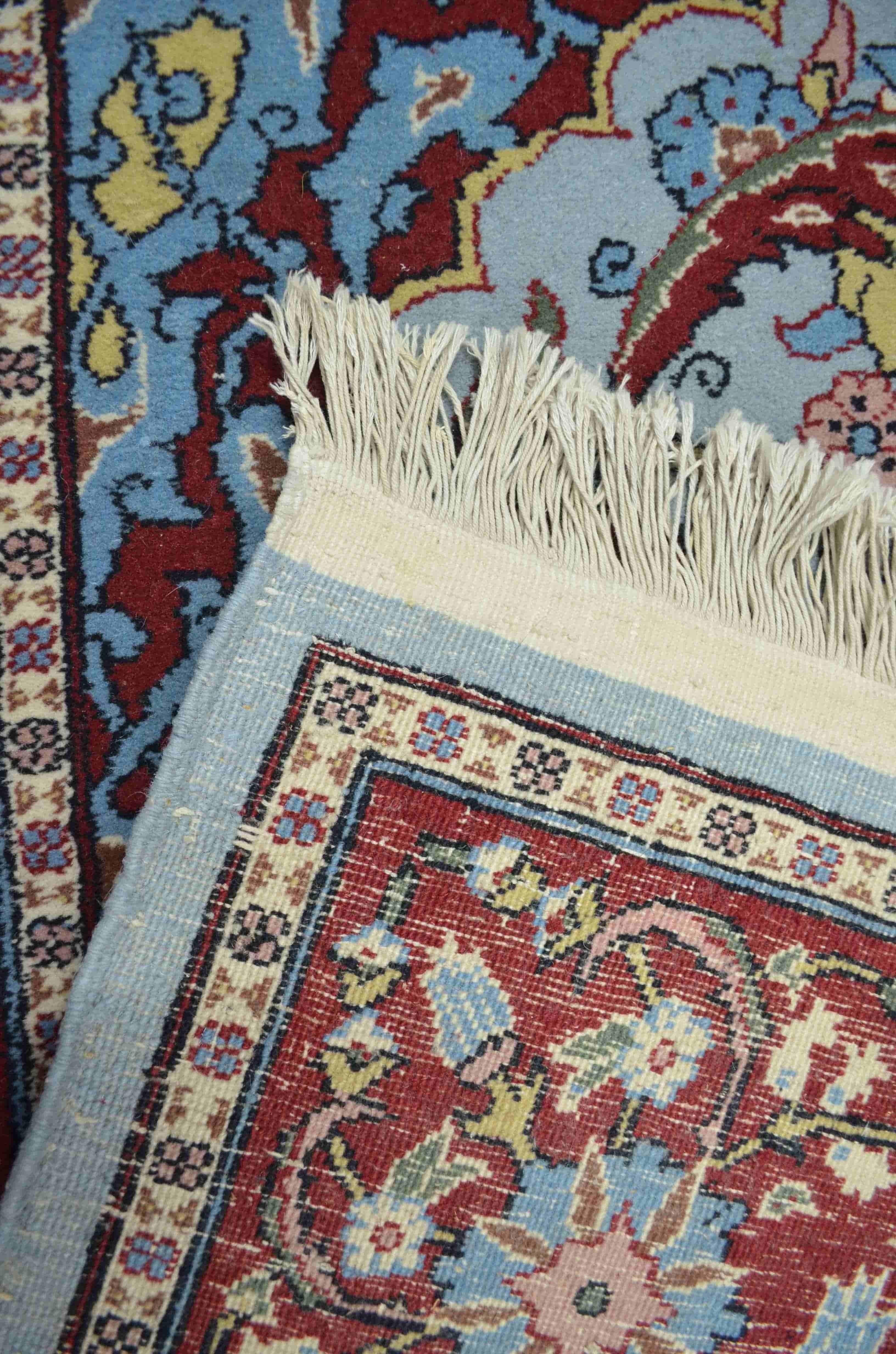 Orijinal Sümerbank Mihraplı Hereke El Dokuma Mavi ve Bordo Renk Yün Halı 112x181 cm (2.03 m²)