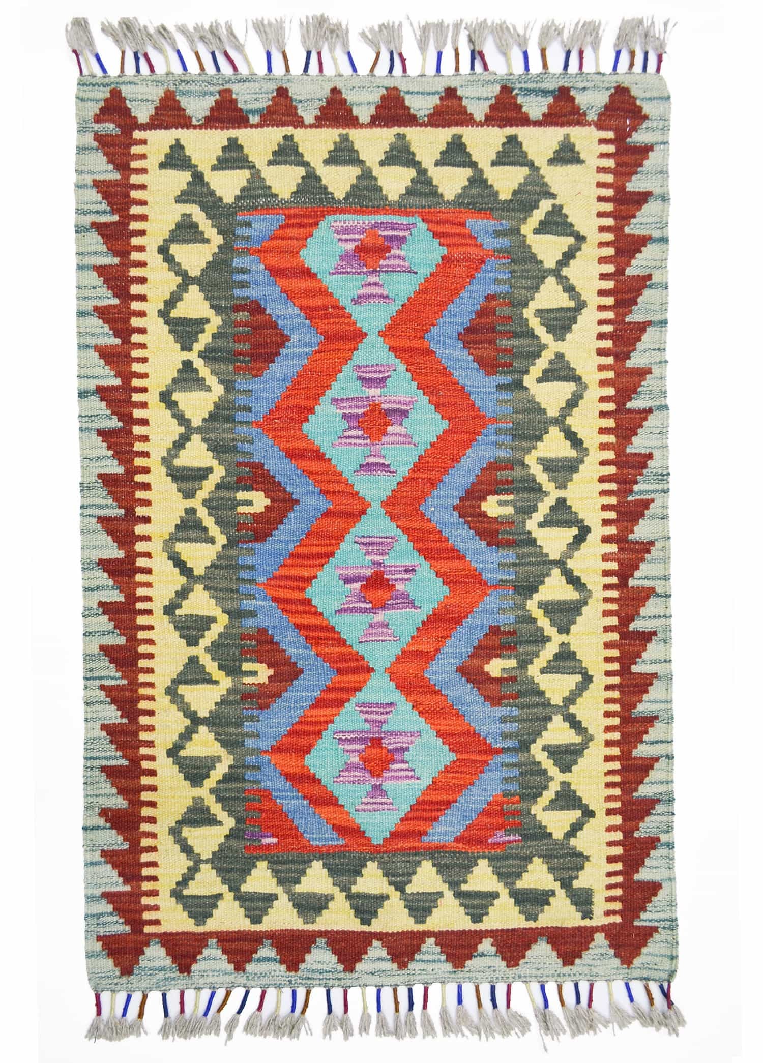 Yün İplikten El Dokuma Afgan Kilim 60x95 cm (0.57 m²)