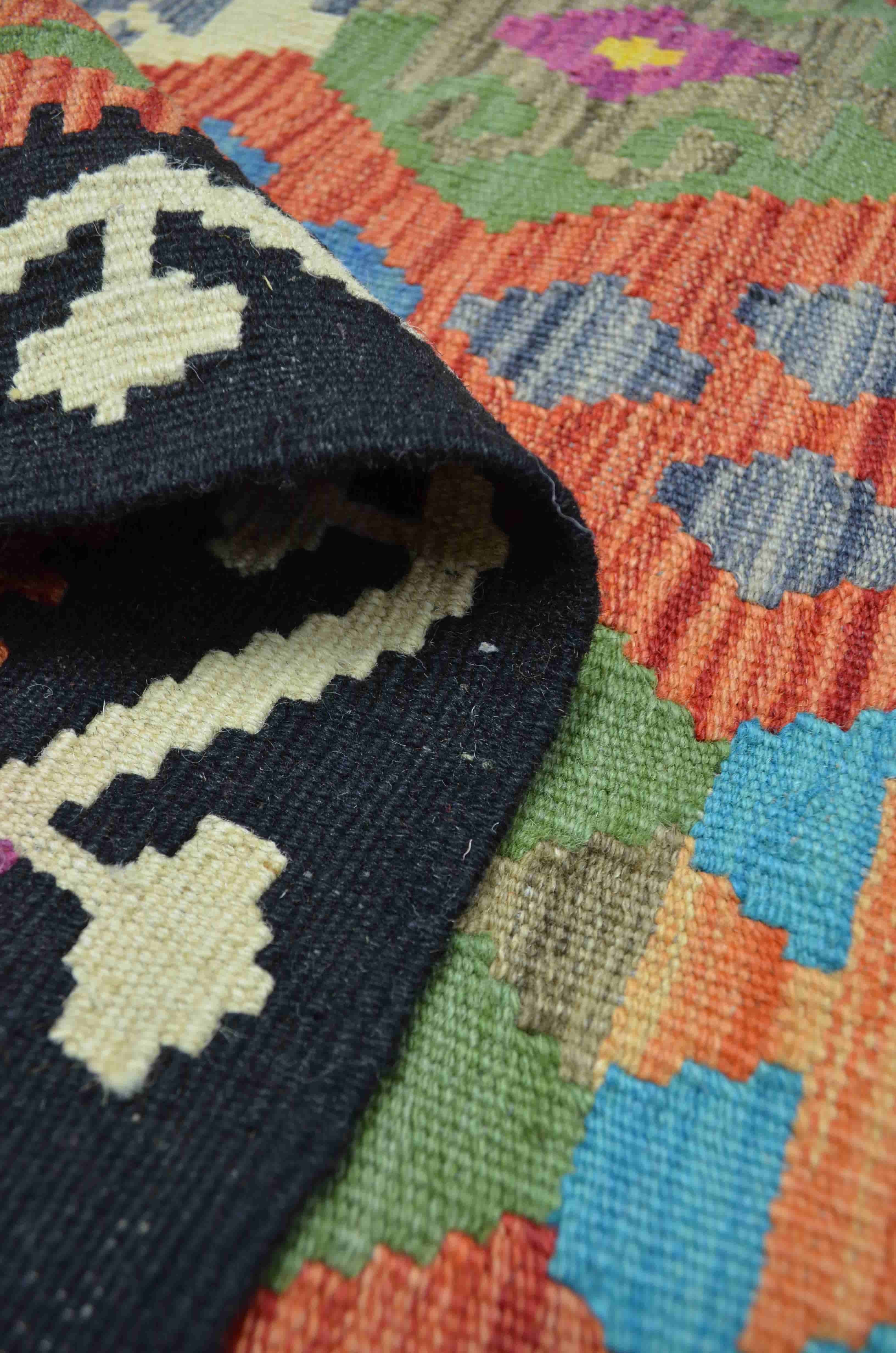 Yün İplikten El Dokuma Turuncu Afgan Kilim Yolluk 86x300 cm (2.58 m²)