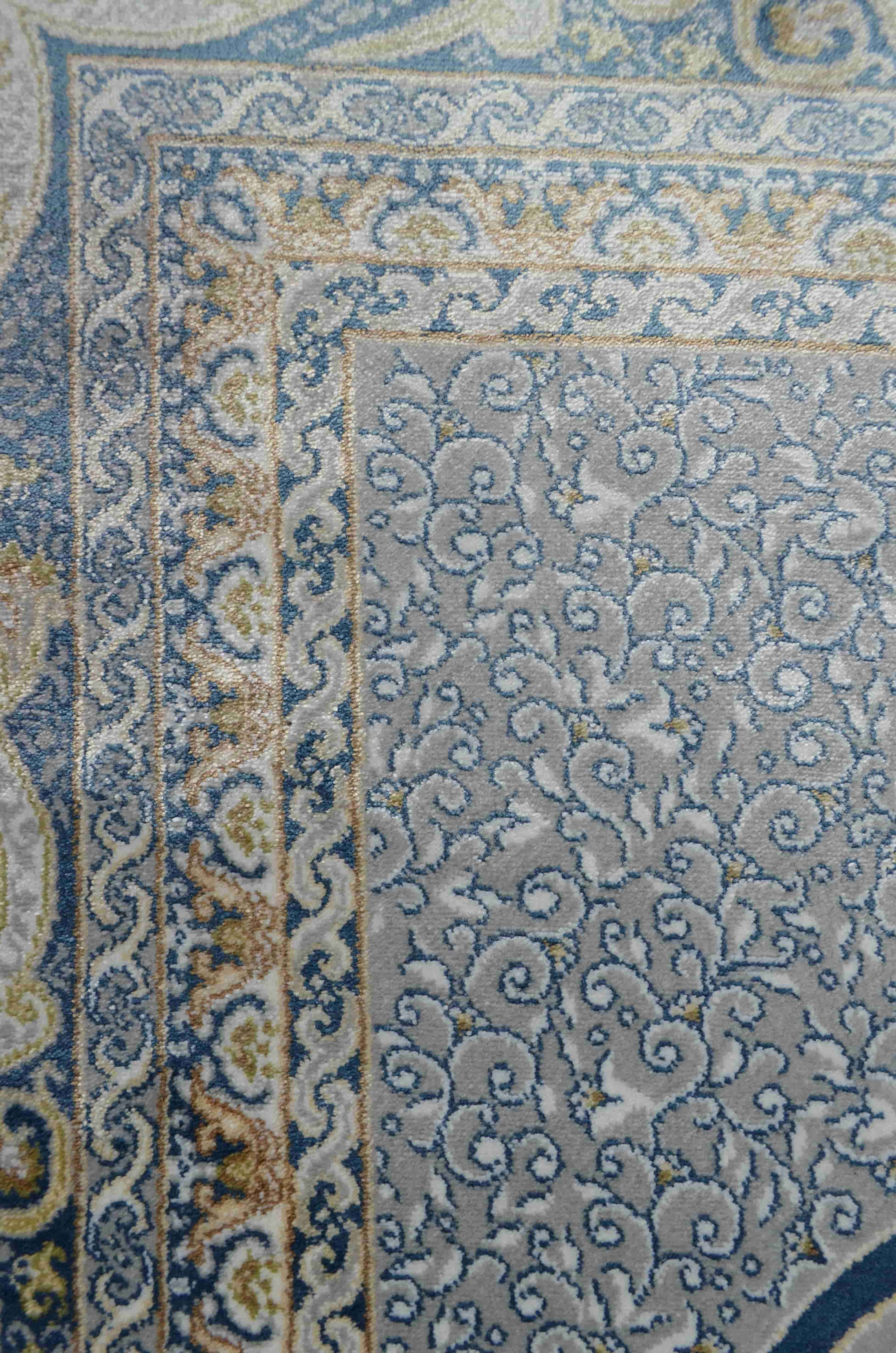 Bambu İplikten Dokuma Parlak Tuşeli Klasik Desenli Gri Renk Halı (120x180 cm)