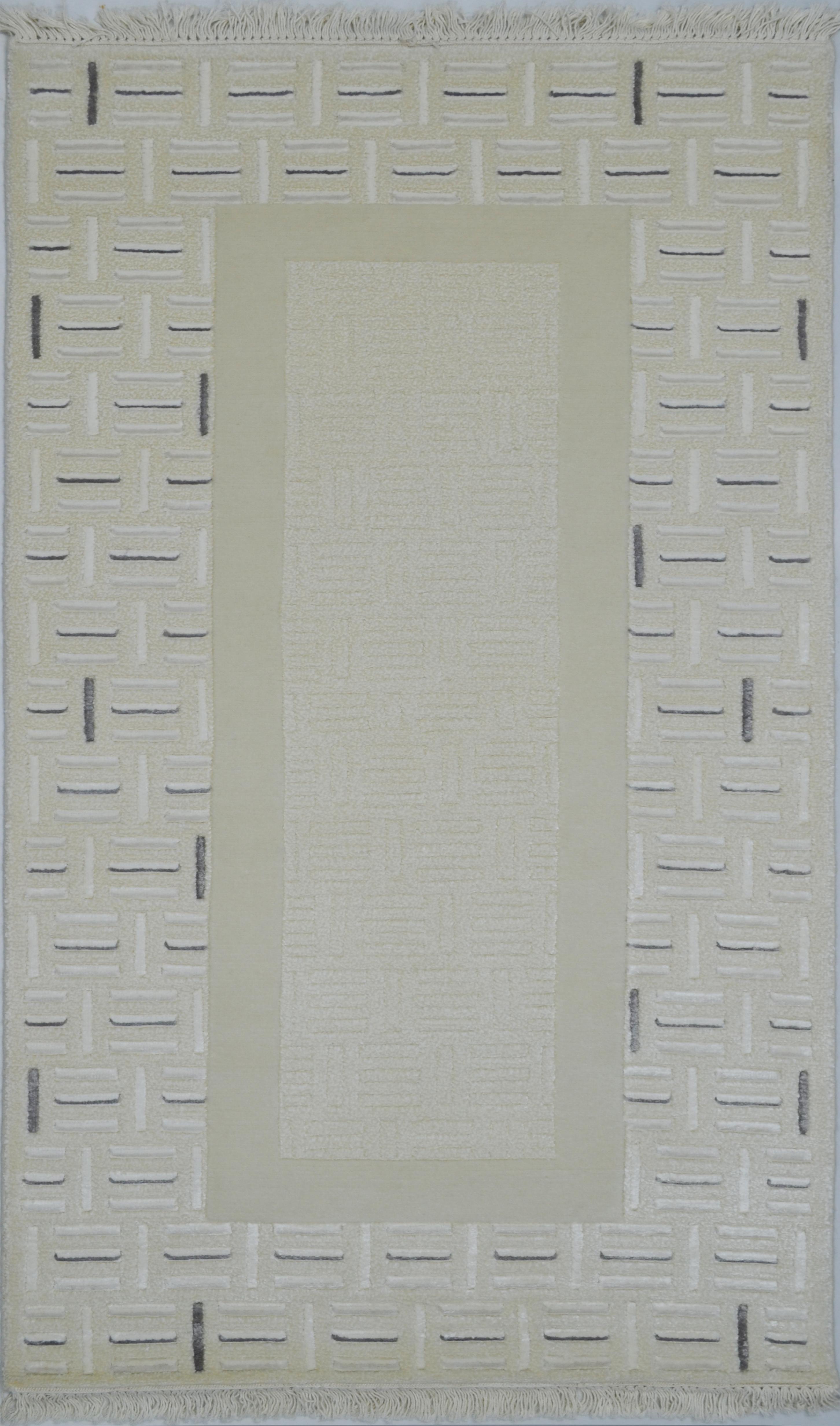 Yüksek Kalite Yünden El Dokuma Krem Renk Nepal Halısı 80x150 cm (1.2 m²)