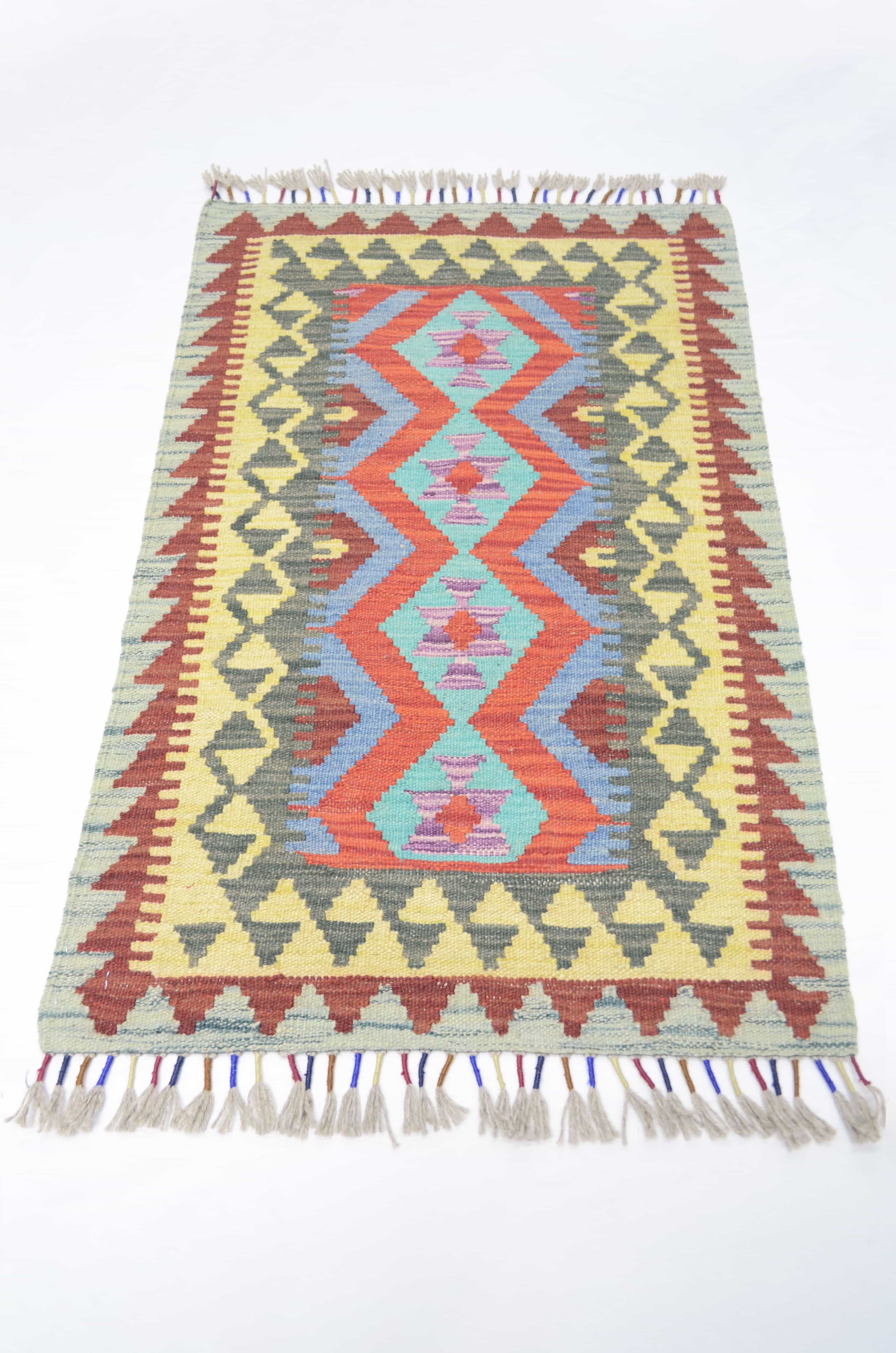 Yün İplikten El Dokuma Afgan Kilim 60x95 cm (0.57 m²)