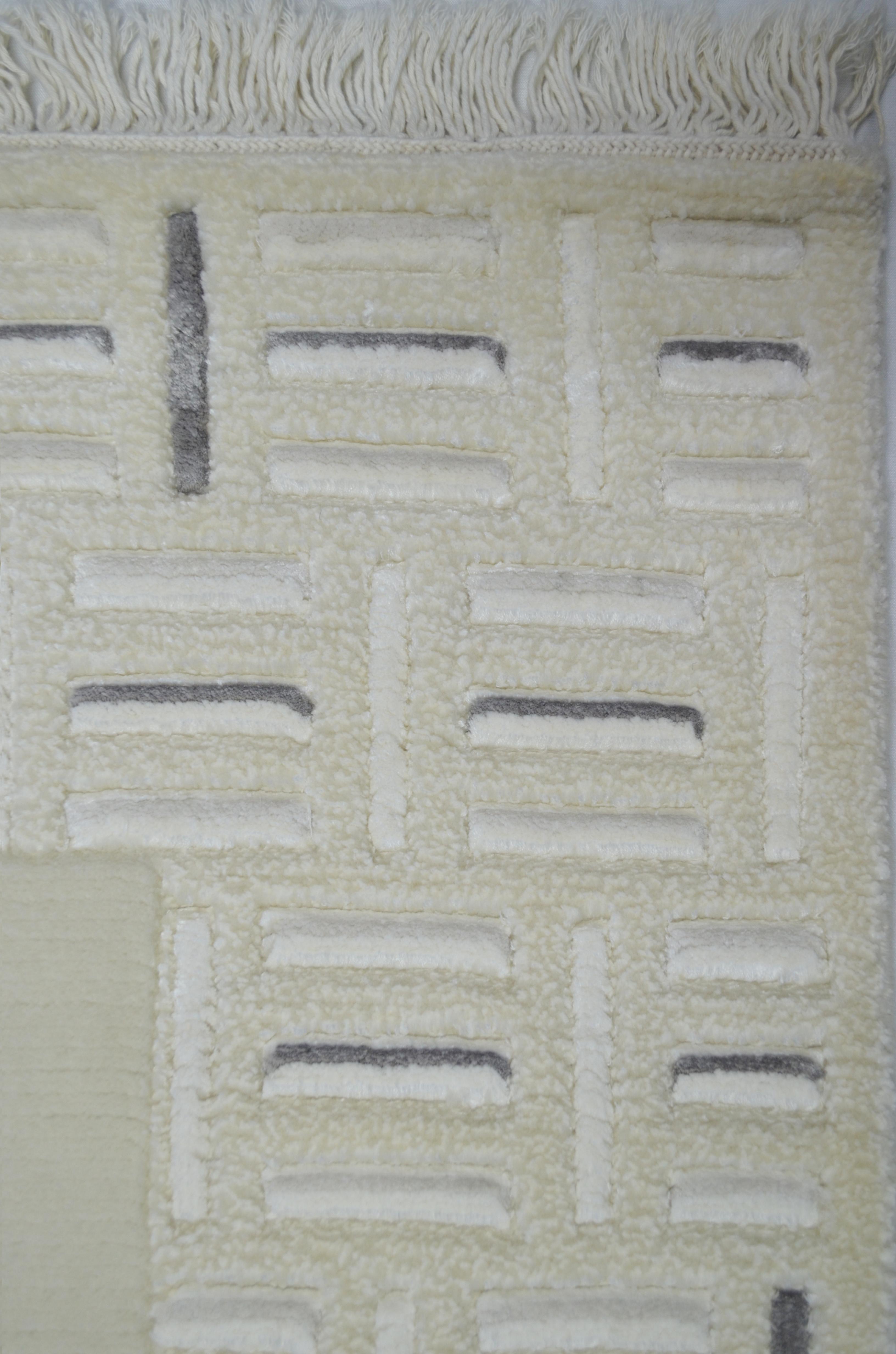 Yüksek Kalite Yünden El Dokuma Krem Renk Nepal Halısı 80x150 cm (1.2 m²)