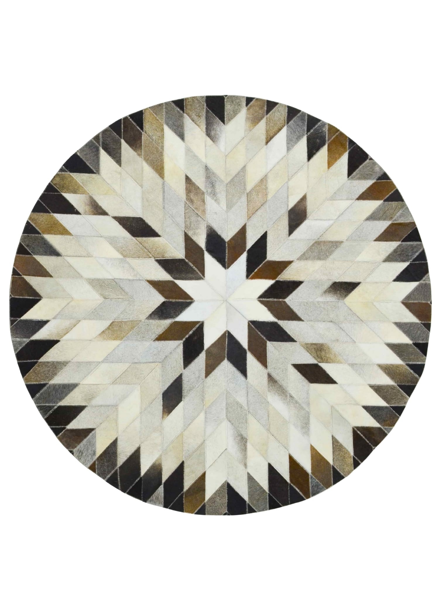 Krem ve Vizon Renk Baklava Desen Yuvarlak Deri Patchwork Halı 150x150 cm (2,25 m²)