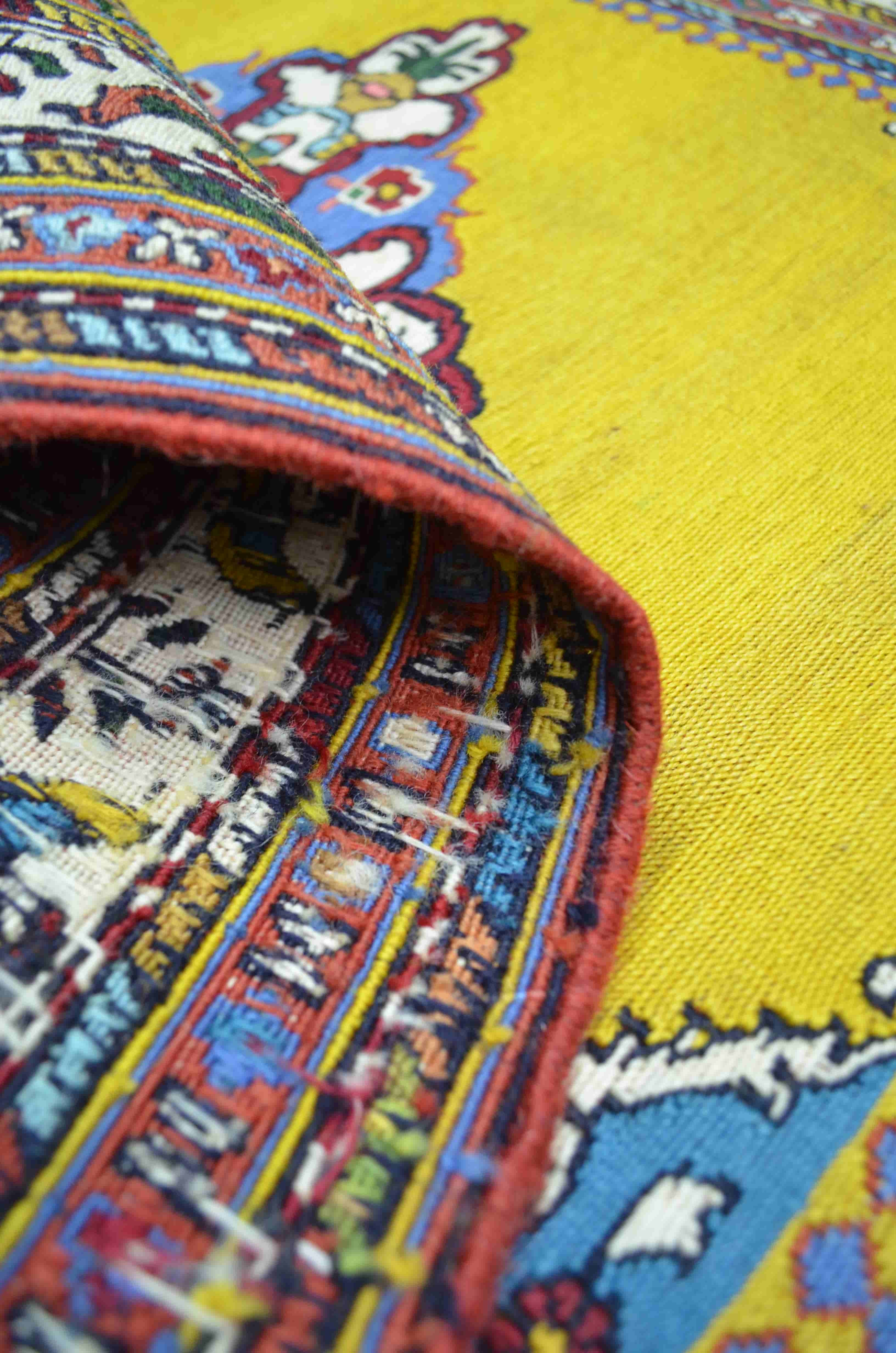 El Dokuma Sarı Renk İran Sumak Kilim 78x83 cm (0.65 m²)