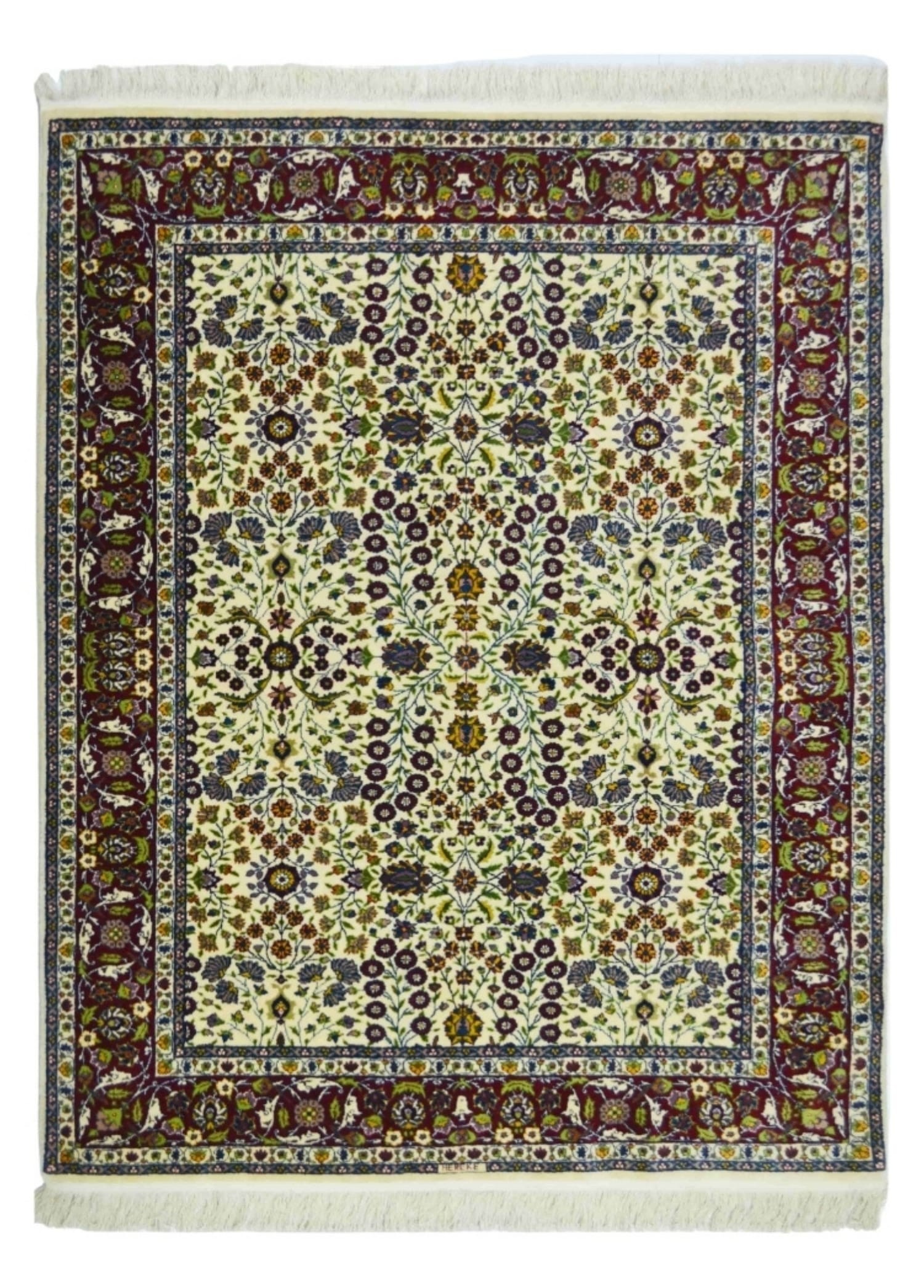 Yedi Dağın Çiçeği Desenli Krem Renk El Dokuma Hereke Halısı 145x175 cm (2.54 m²)