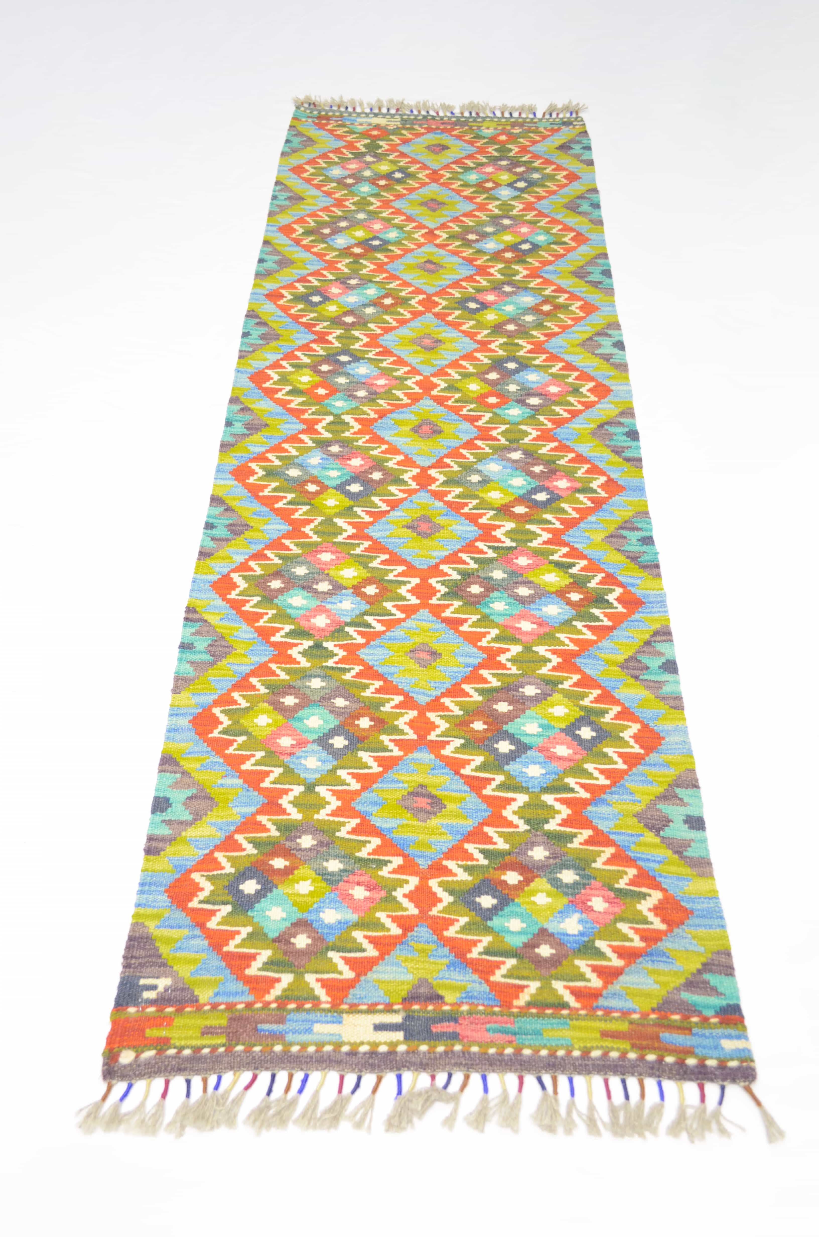 Yün İplikten El Dokuma Afgan Kilim Yolluk 64x201 cm (1.29 m²)