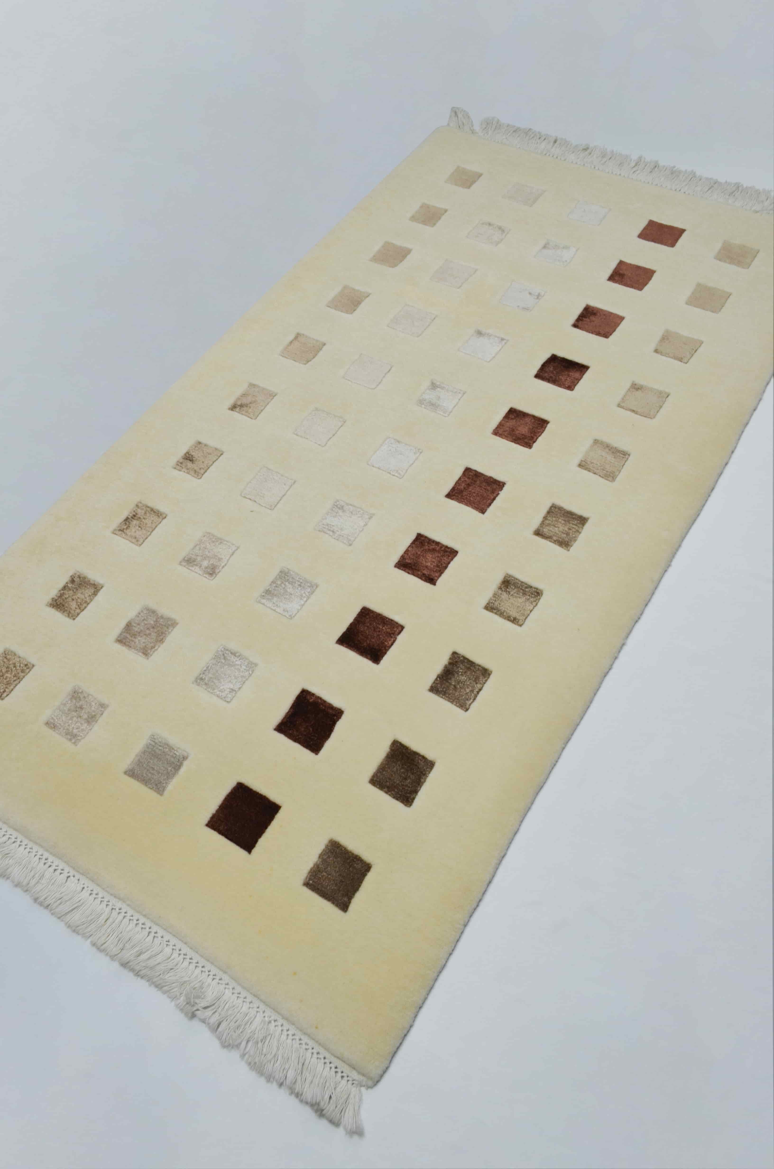 Yüksek Kalite Yünden El Dokuma Krem Renk Nepal Halısı 80x150 cm (1.2 m²)