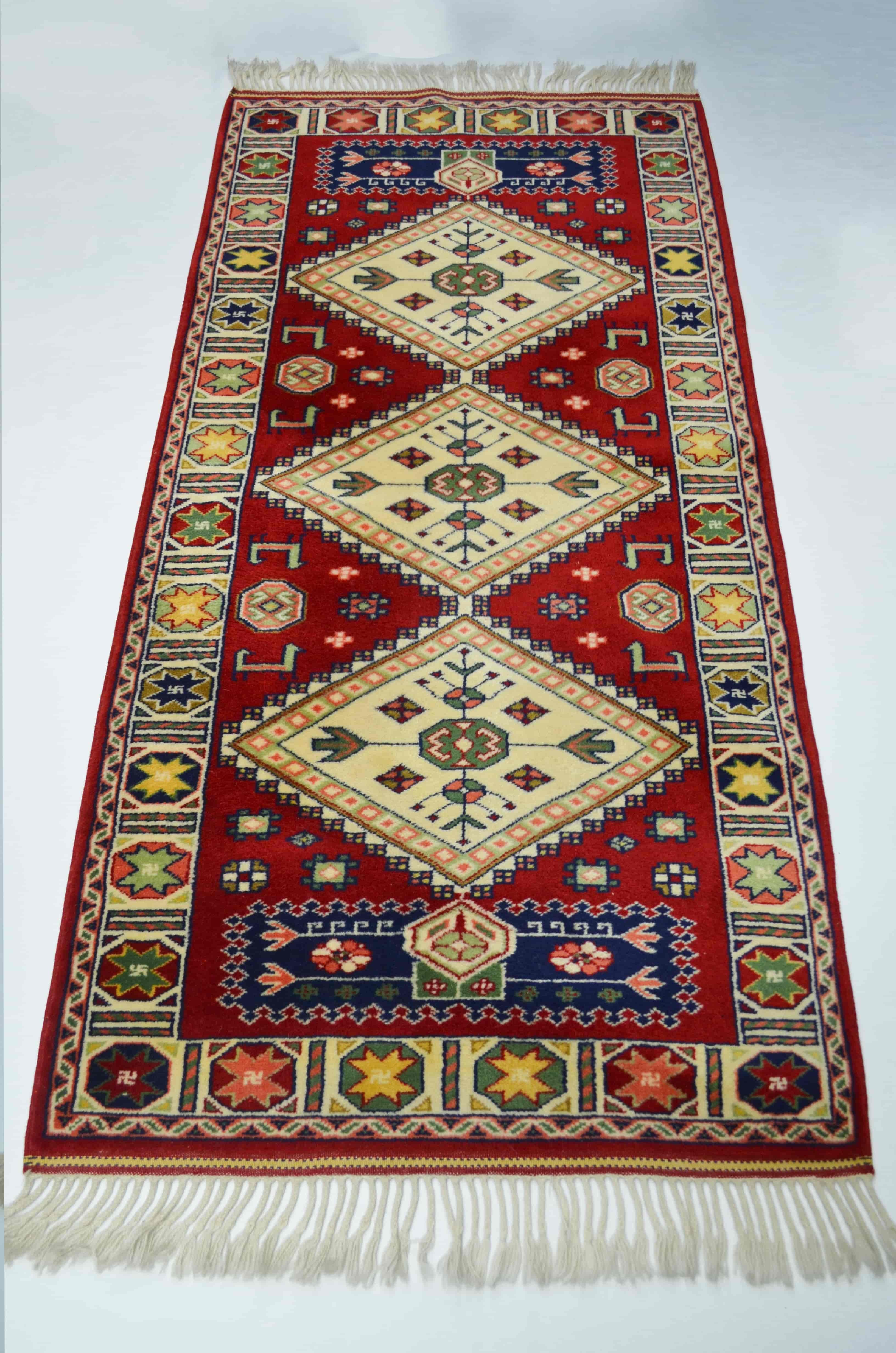 Antik Yörük El Dokuma Halı Krem ve Kırmızı Renk 80x155 cm (1.24 m²)
