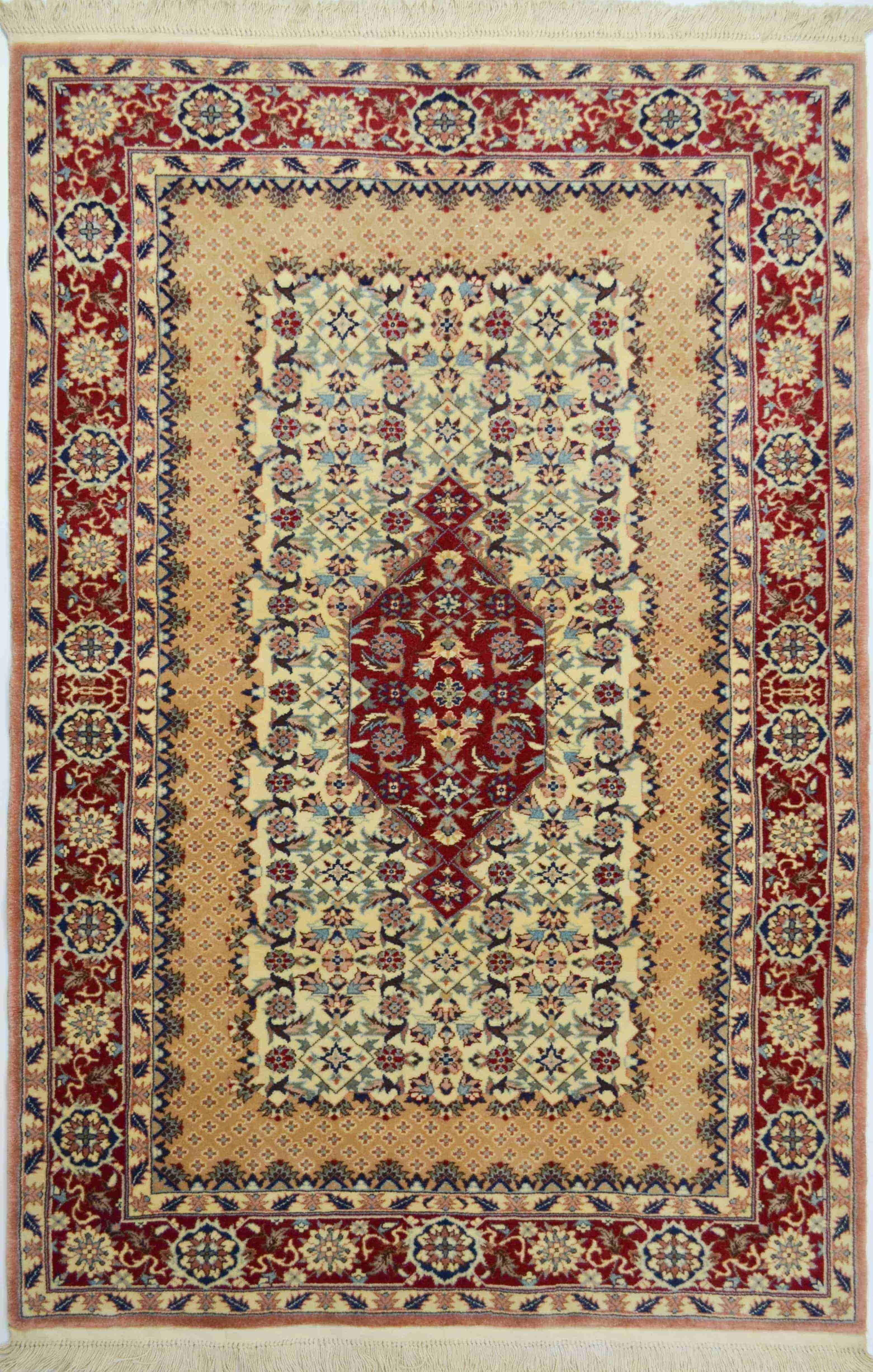 İran Saruk El Dokuma Bej ve Kırmızı Renk Yün Halı 93x150 cm (1.39 m²)