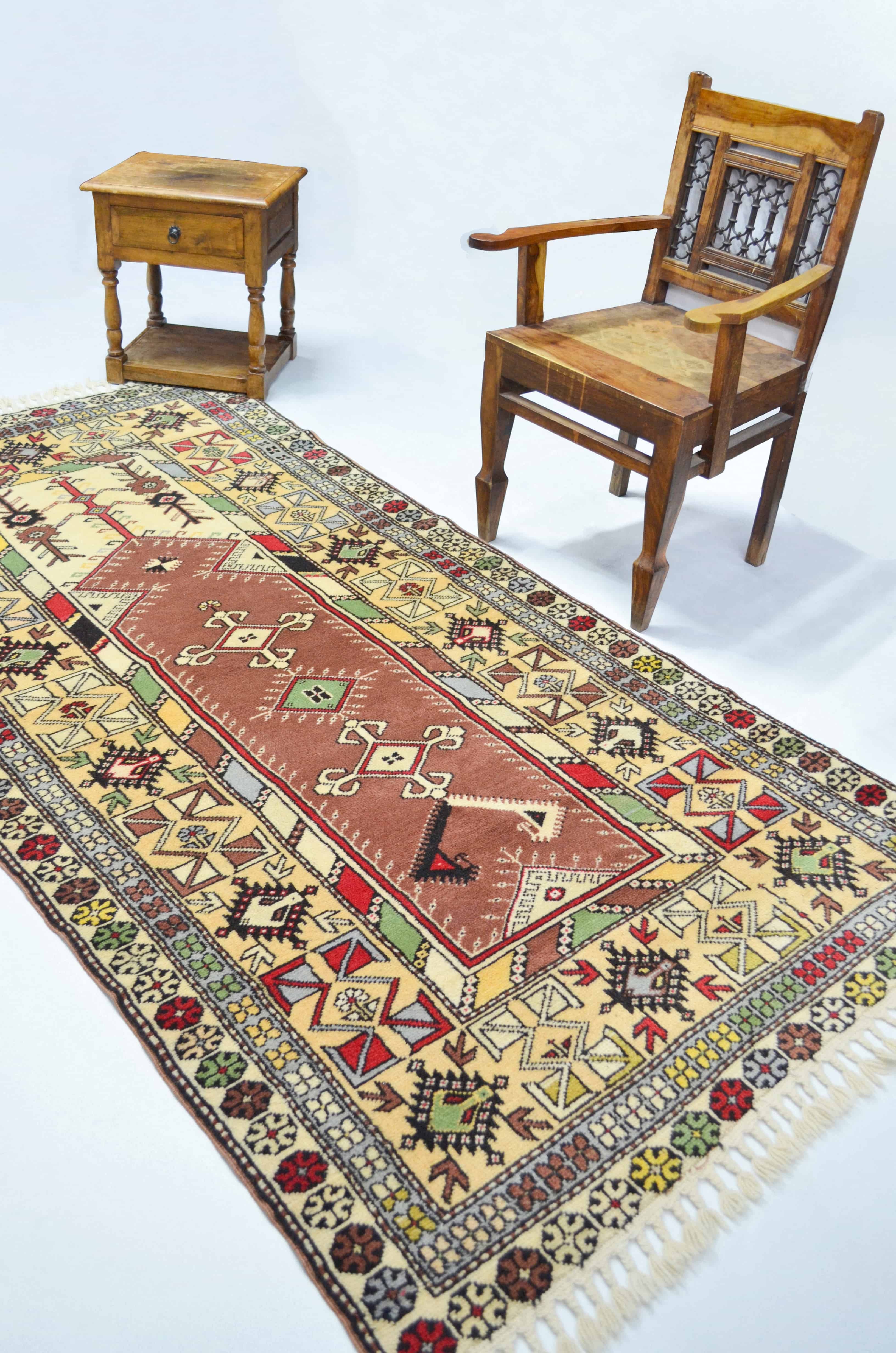 El Dokuma Bozalan Milas Halı Bej ve Kiremit Renk 120x233 cm (2.8 m²)