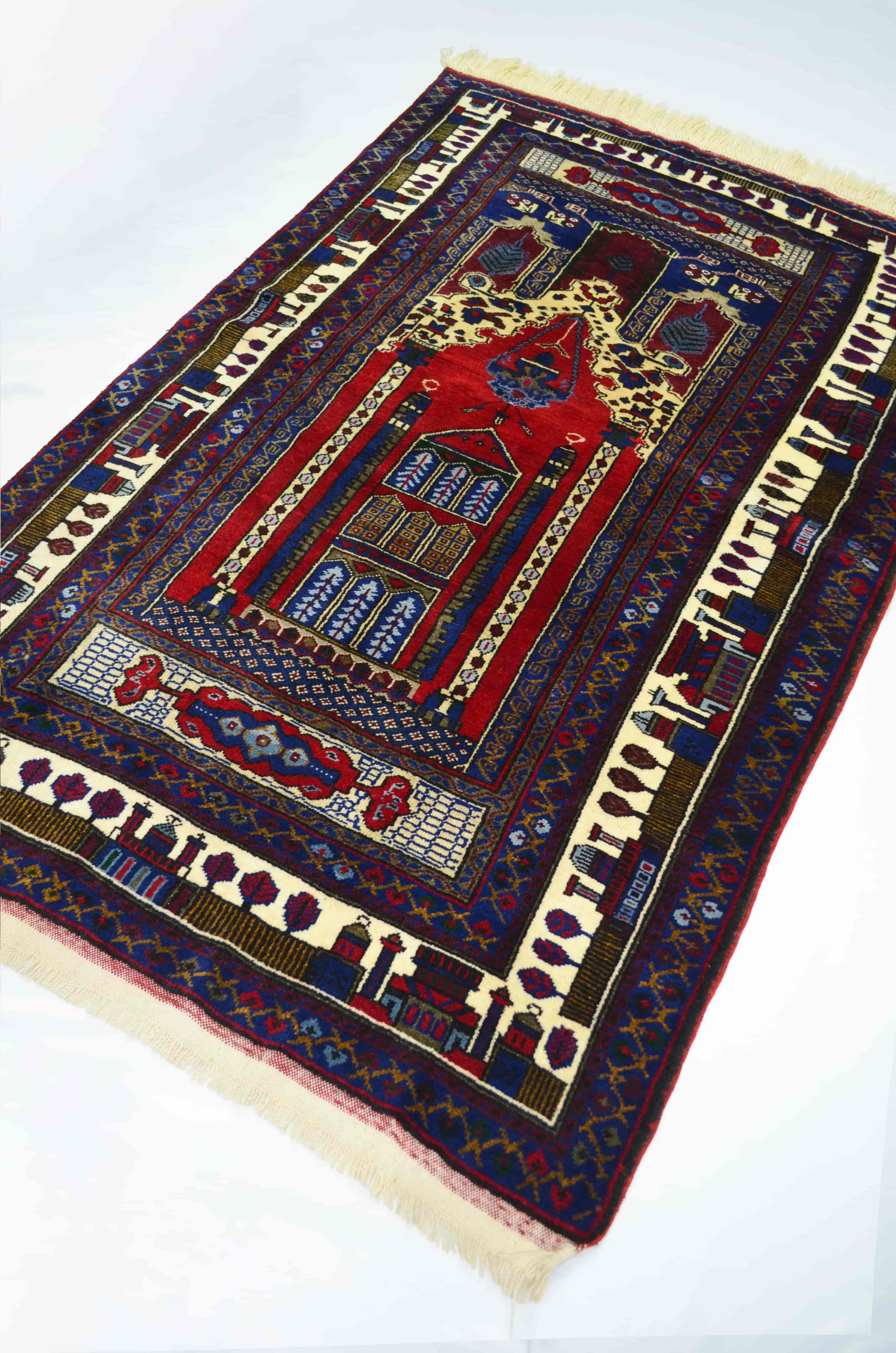 Yahyalı Mihraplı Bordo ve Lacivert Renk El Dokuma Kayseri Halısı 125x207 cm (2.59 m²)