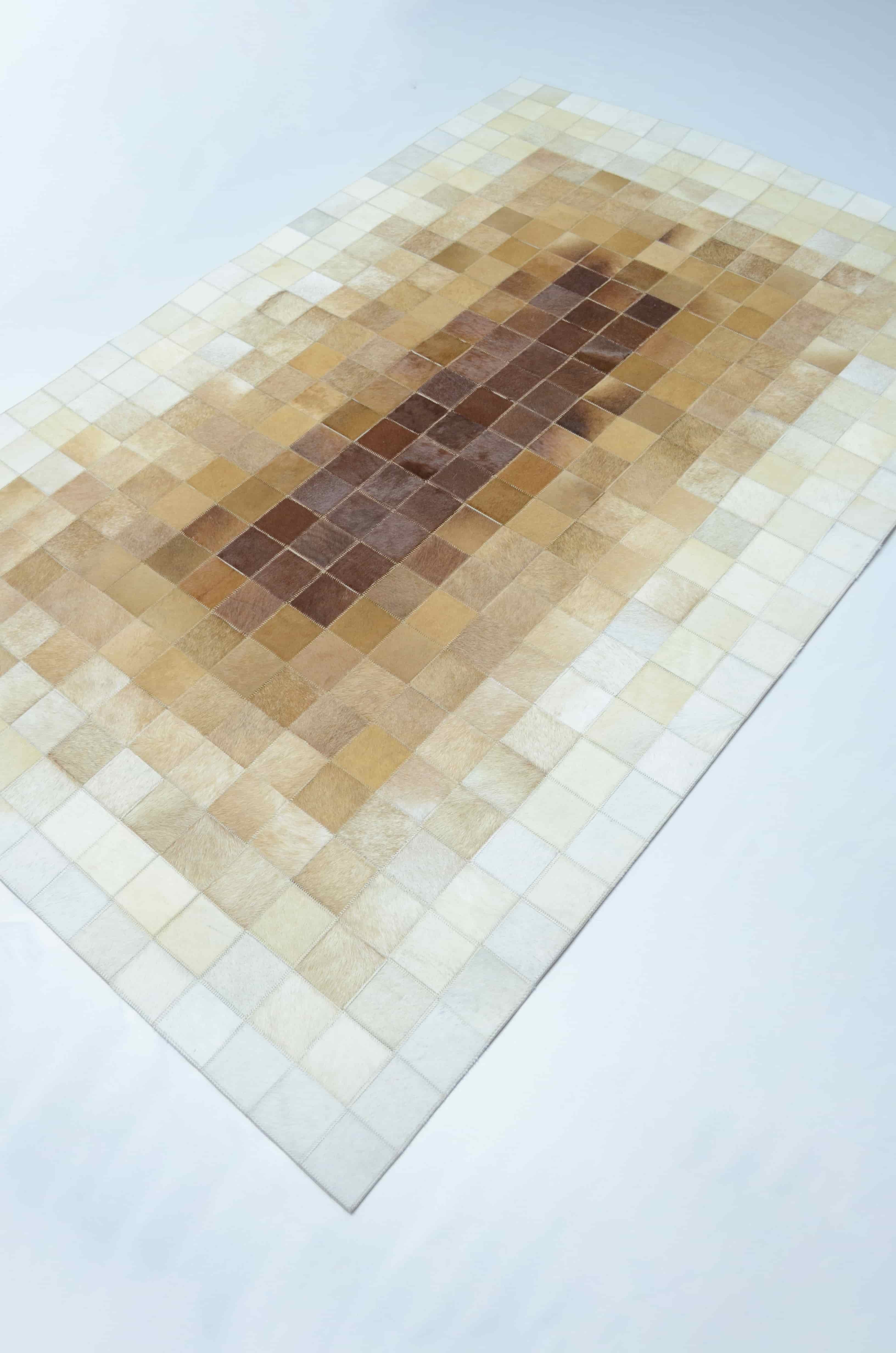 Krem ve Kahverengi Ombre Geçişli Deri Patchwork Halı 120x180 cm (2,16 m²)
