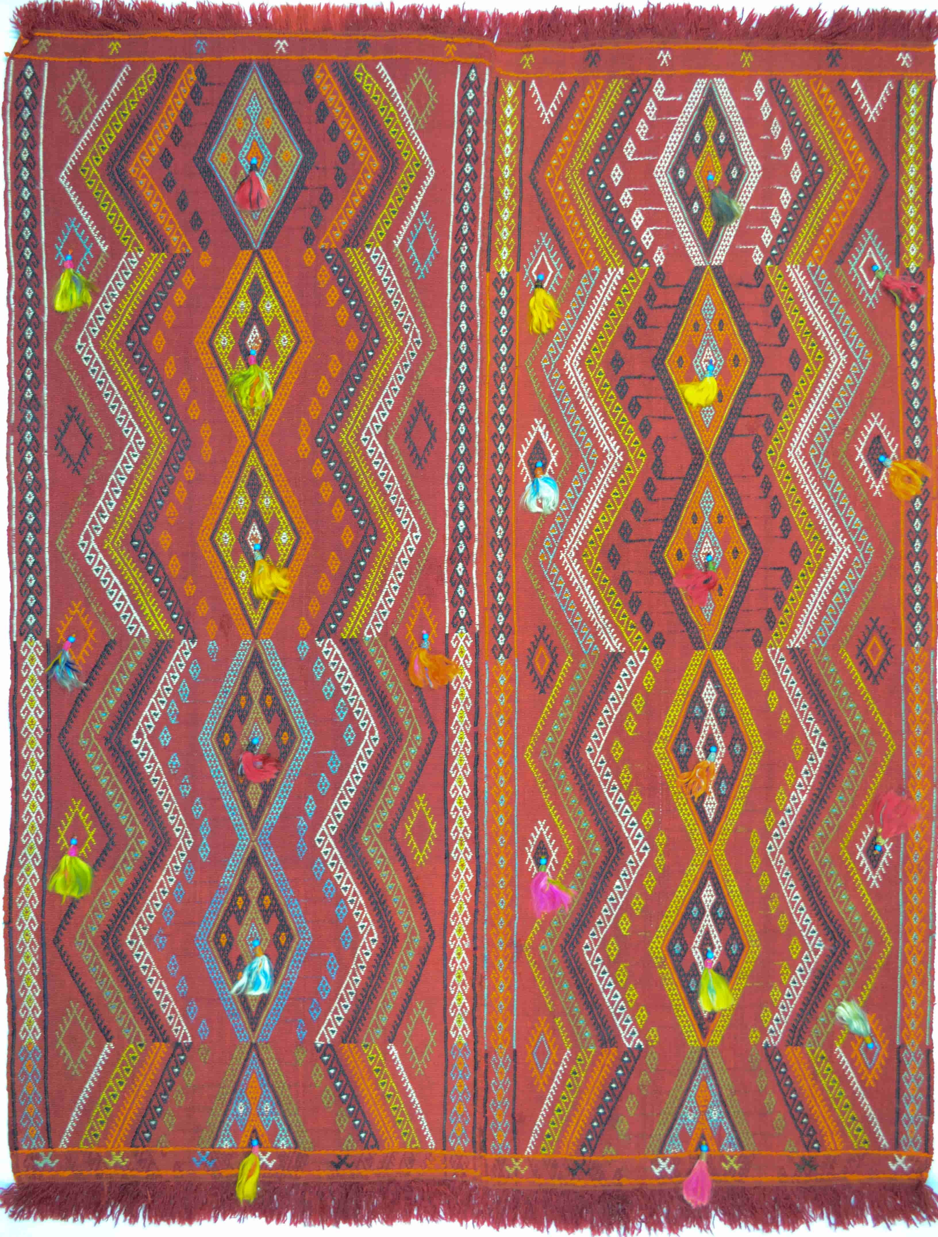 El Dokuma Boncuklu Kırmızı Renk Sivas Cicim Kilim 113x143 cm (1.62 m²)