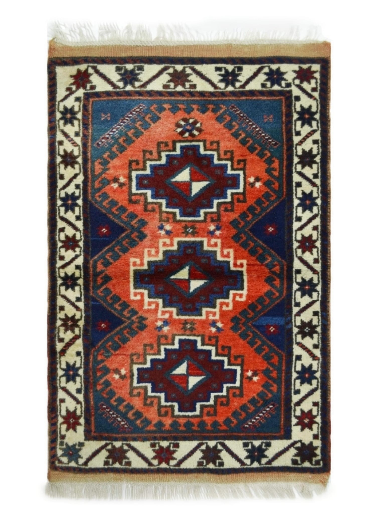 Antalya Döşemealtı El Dokuma Halı Turuncu ve Lacivert Renk 73x115 cm (0.84 m²)