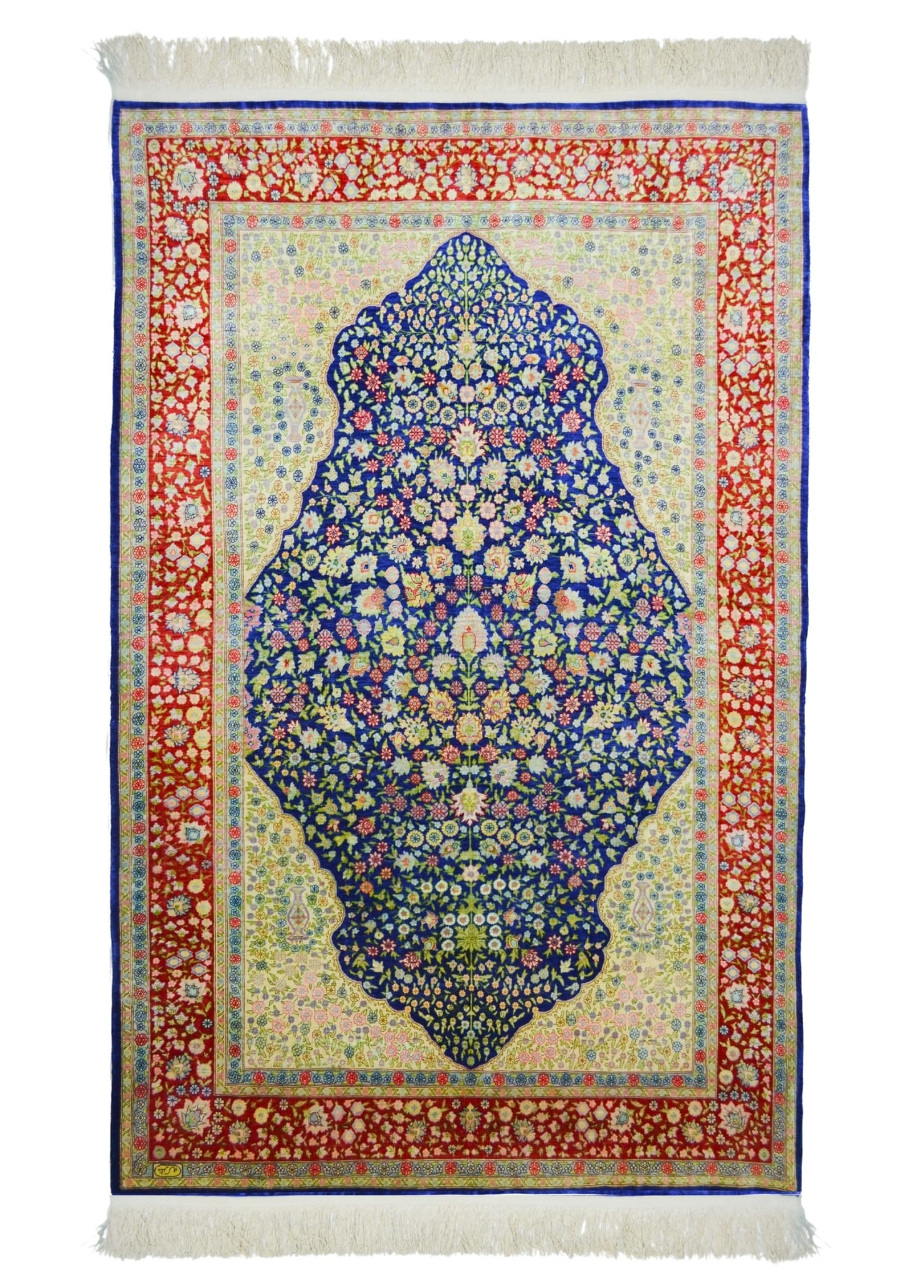 Saf İpekten El Dokuma Çeşmi Bülbül Desenli Hereke Halısı 108x164 cm (1.77 m²)