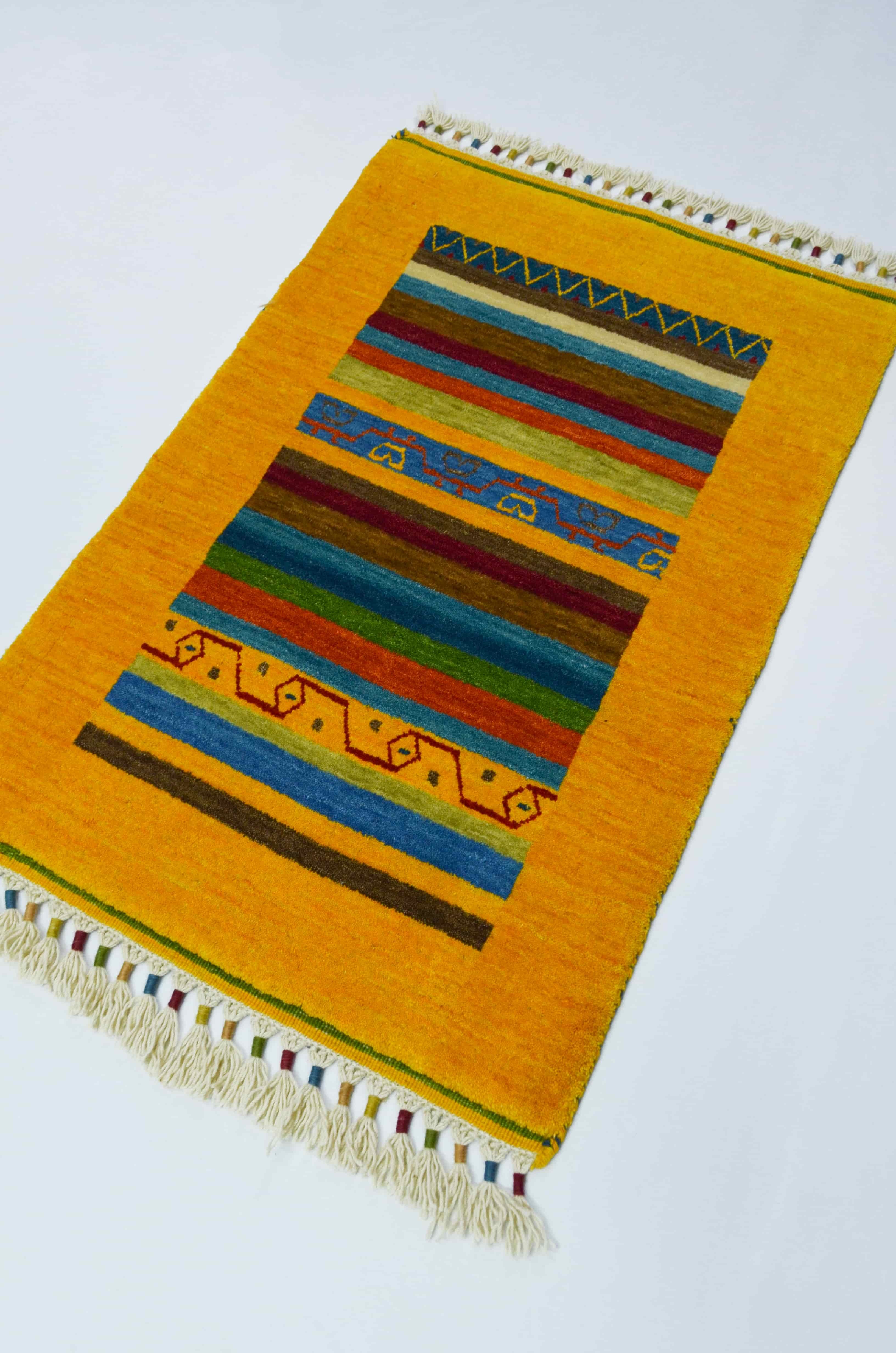 El Dokuma Sarı Renk Yün Tribal Halı 60x90 cm (0.54 m²)