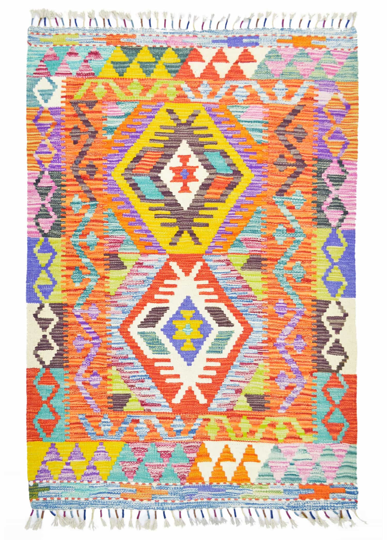 Yün İplikten El Dokuma Turuncu Renk Afgan Kilim 87x126 cm (1.10 m²)