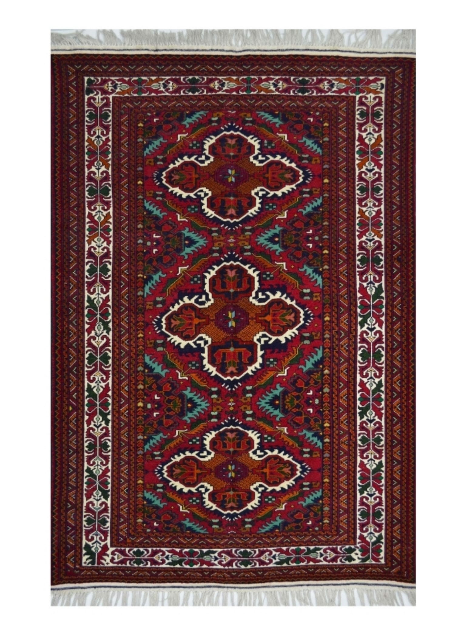 Afgan Bilicik Kaşmir Yünden El Dokuma Bordo Renk Halı 93x144 cm (1.34 m²)