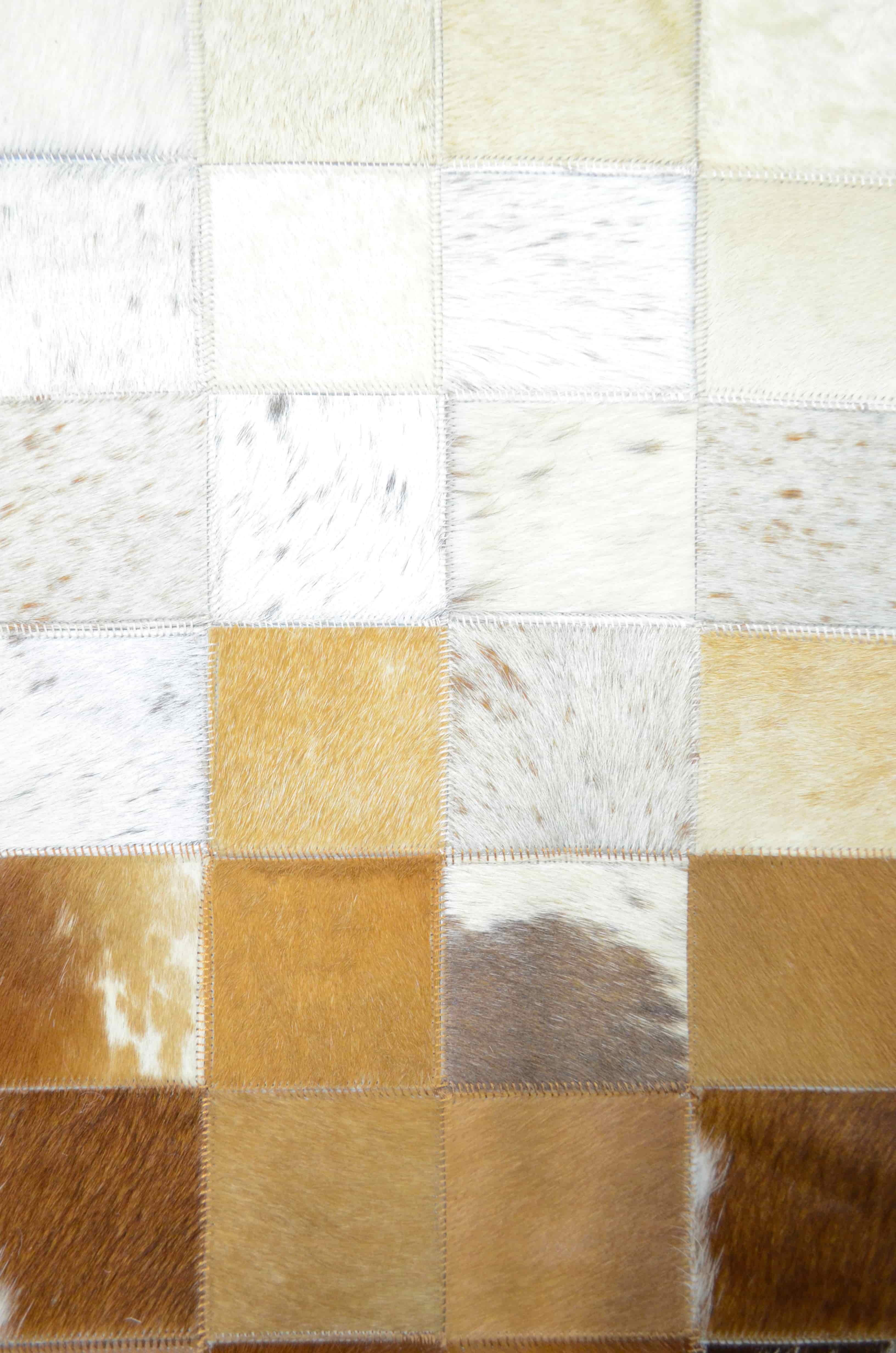 Krem ve Kahverengi Yuvarlak Deri Patchwork Halı 150x150 cm (2,25 m²)