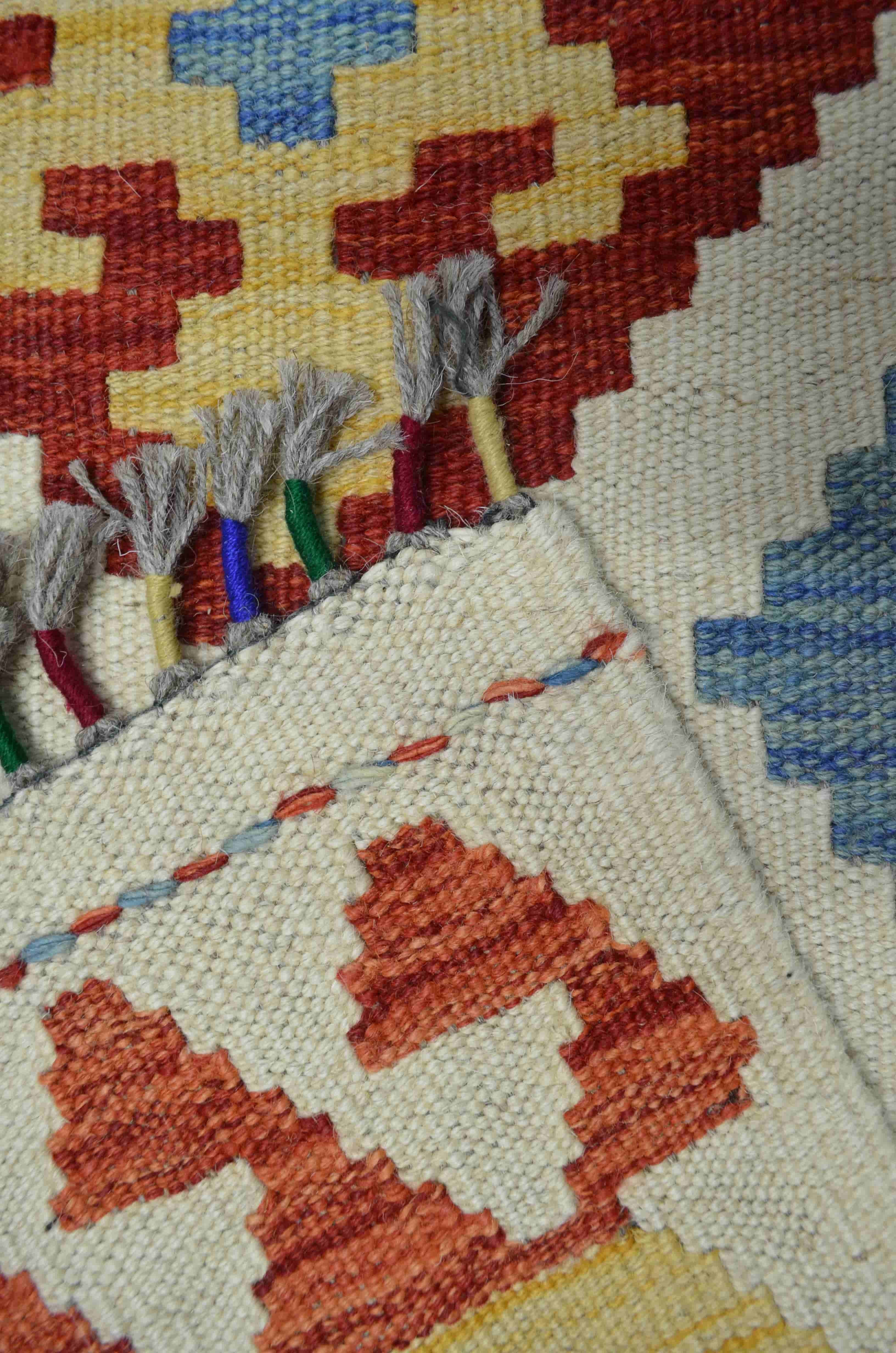 Yün İplikten El Dokuma Krem Renk Afgan Kilim 76x123 cm (0.94 m²)
