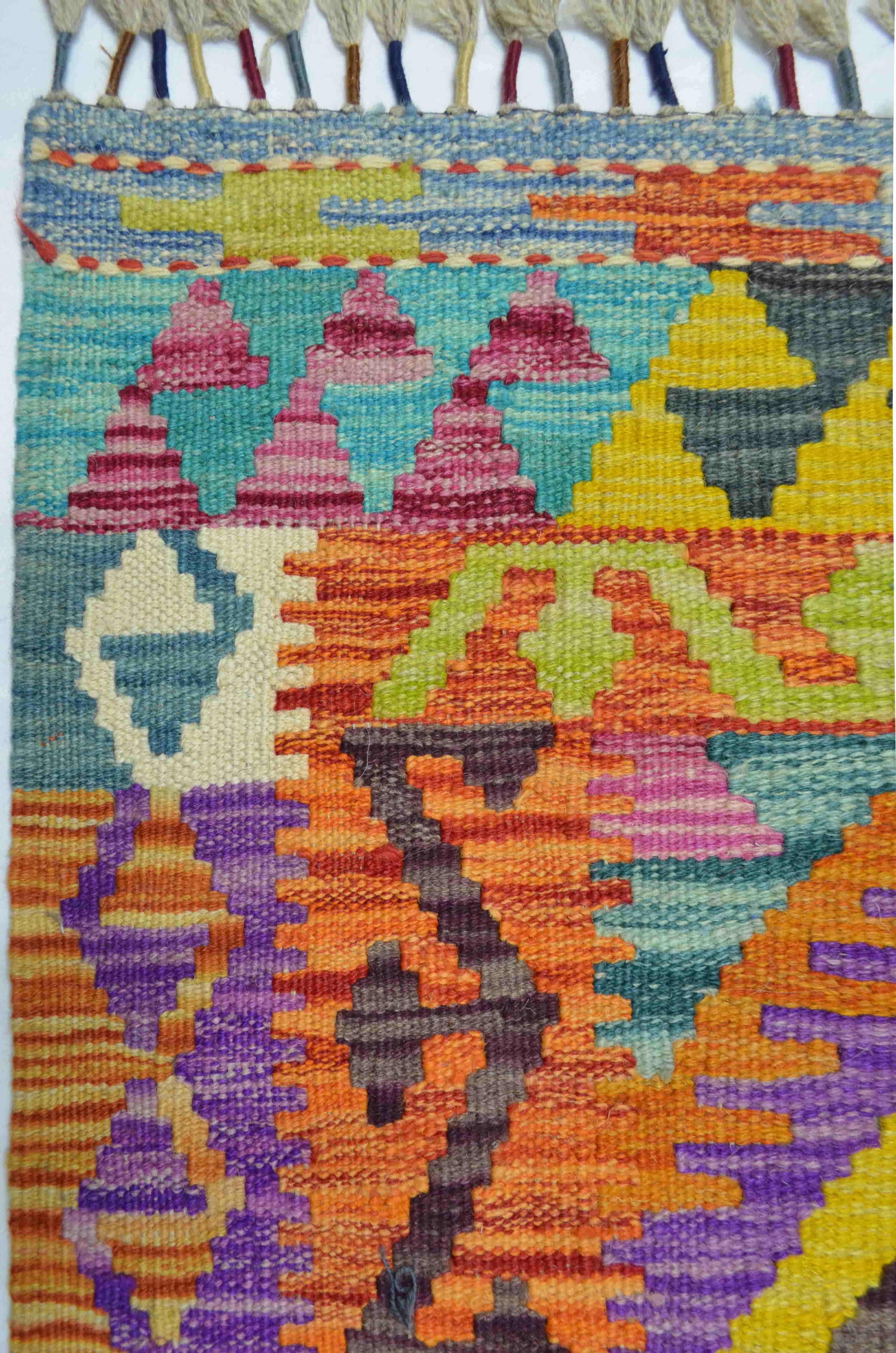 Yün İplikten El Dokuma Turuncu Renk Afgan Kilim 87x126 cm (1.10 m²)