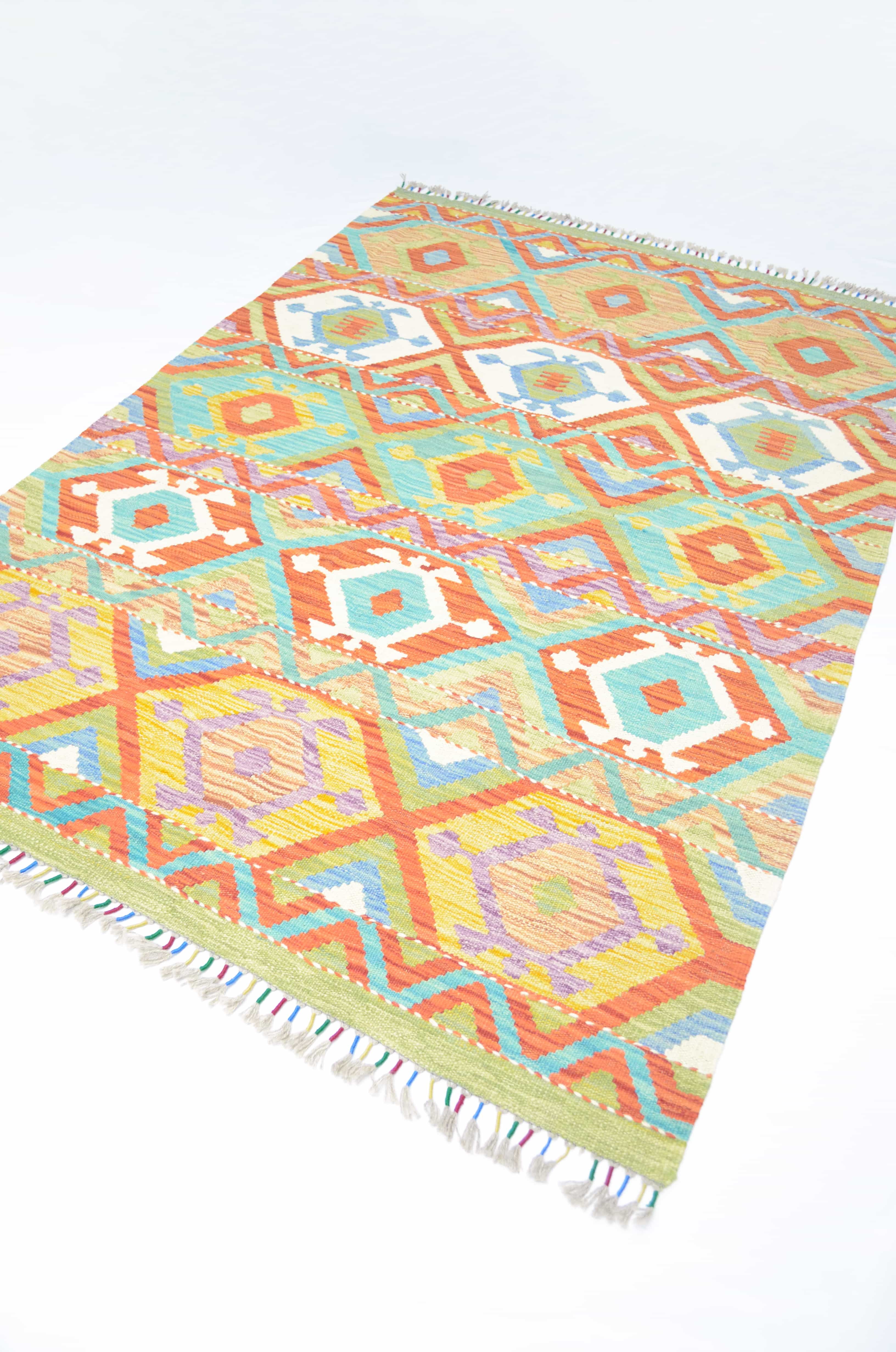 Yün İplikten El Dokuma Afgan Kilim 124x180 cm (2.23 m²)