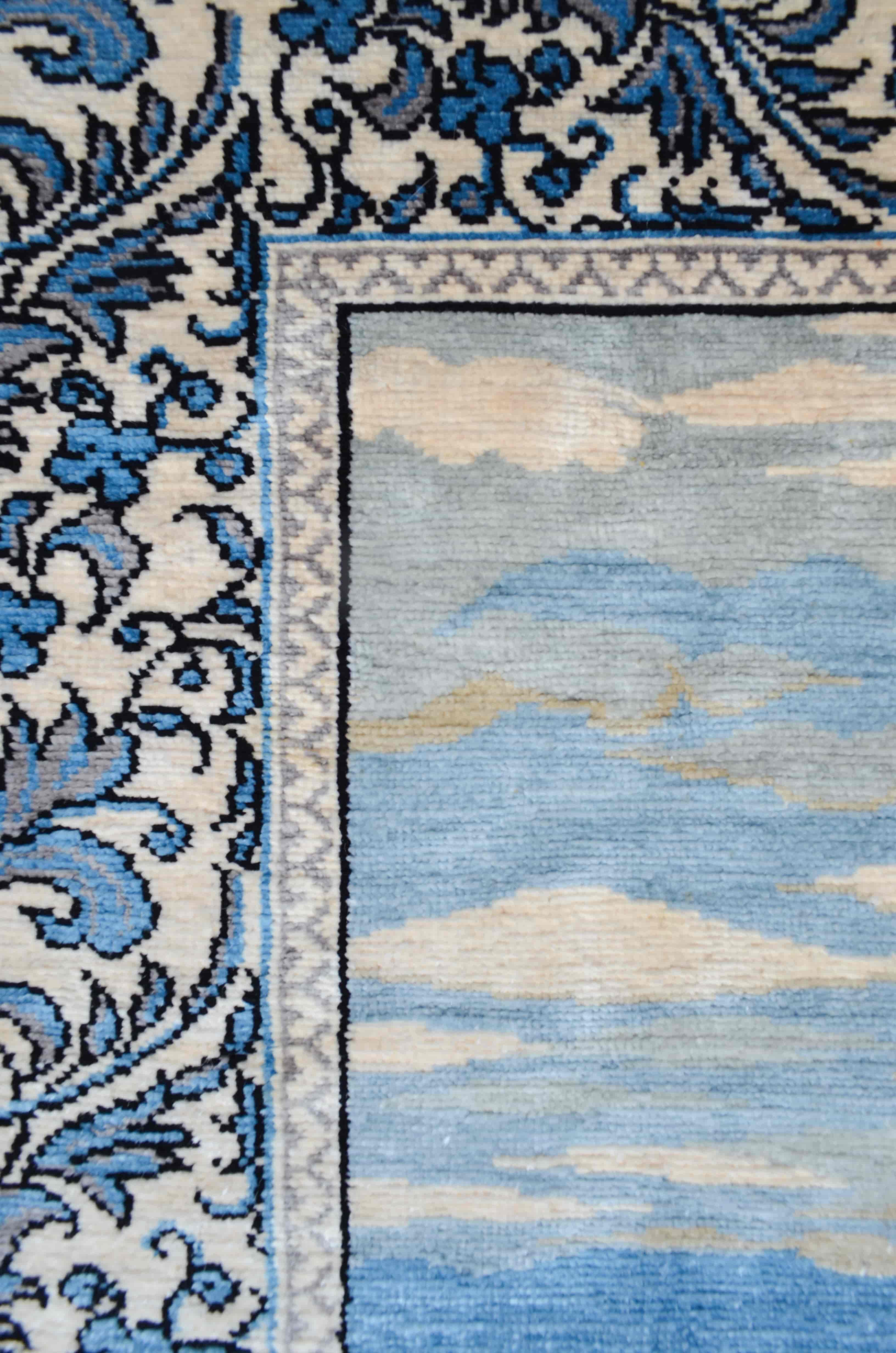 Kayıklı Cami Desenli Saf İpek El Dokuma Duvar Halısı (53x66 cm)