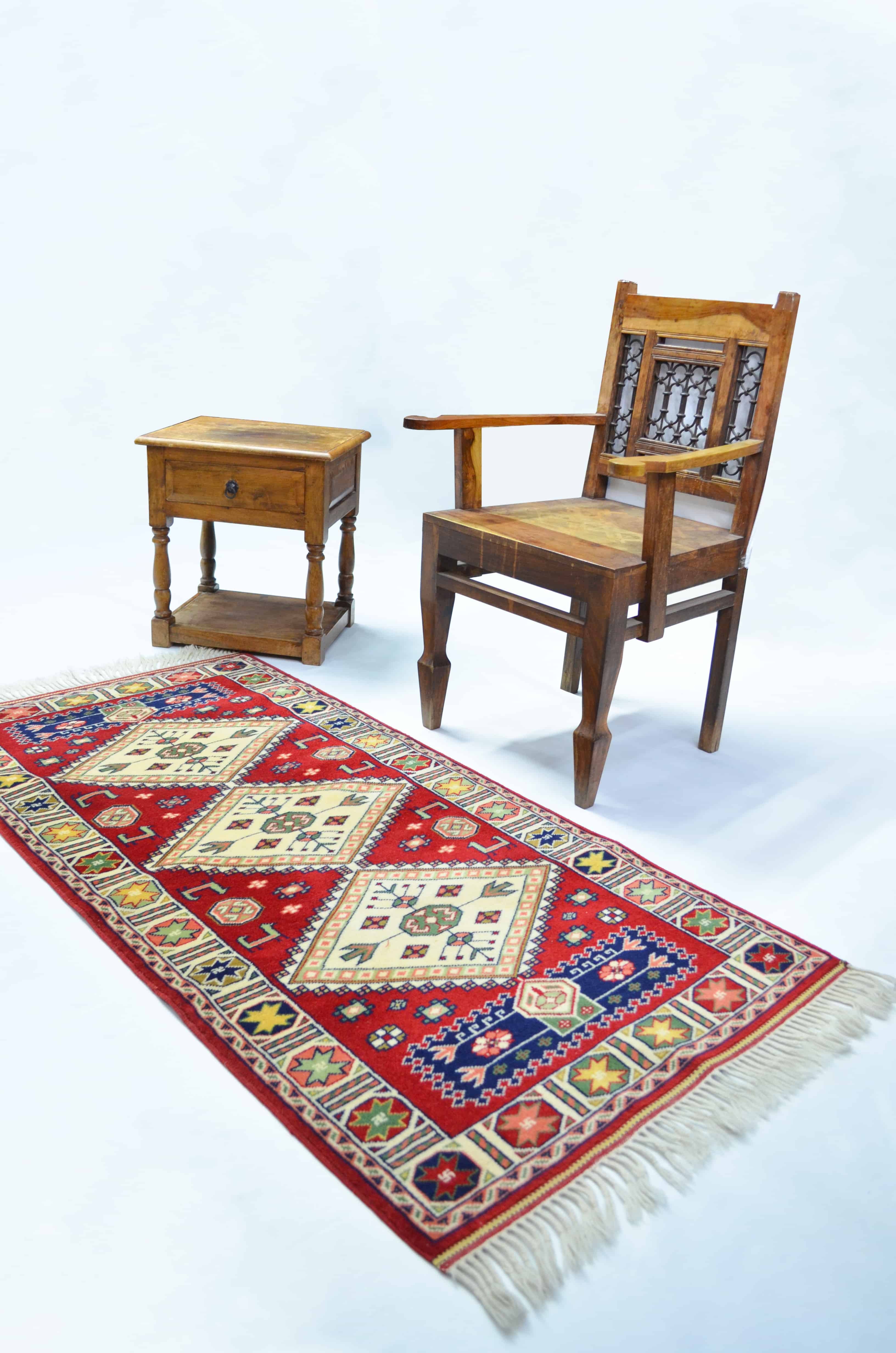 Antik Yörük El Dokuma Halı Krem ve Kırmızı Renk 80x155 cm (1.24 m²)