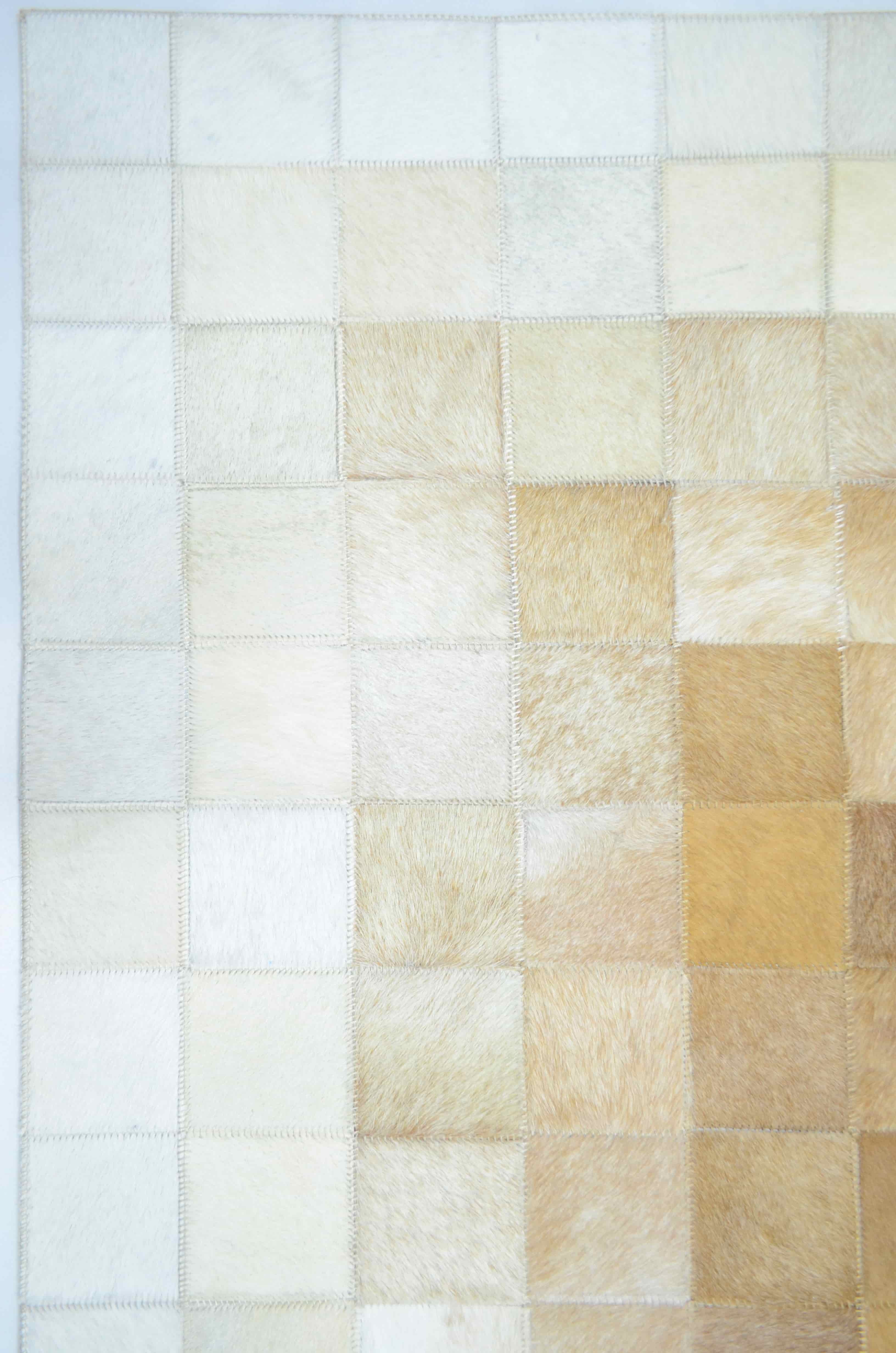 Krem ve Kahverengi Ombre Geçişli Deri Patchwork Halı 120x180 cm (2,16 m²)