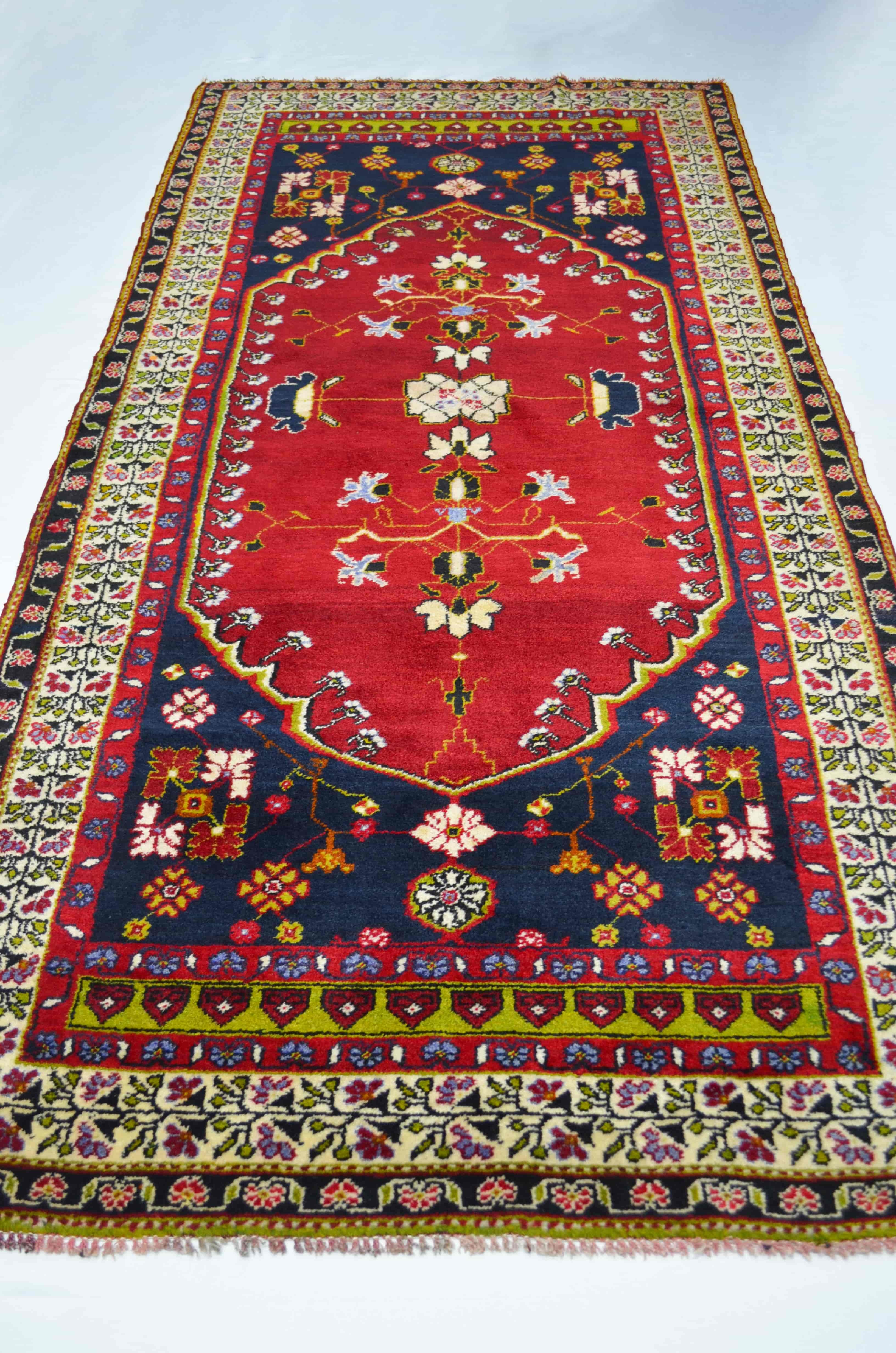 Vintage Konya Karapınar Halısı Kırmızı ve Lacivert Renk 119x237 cm (2.82 m²)